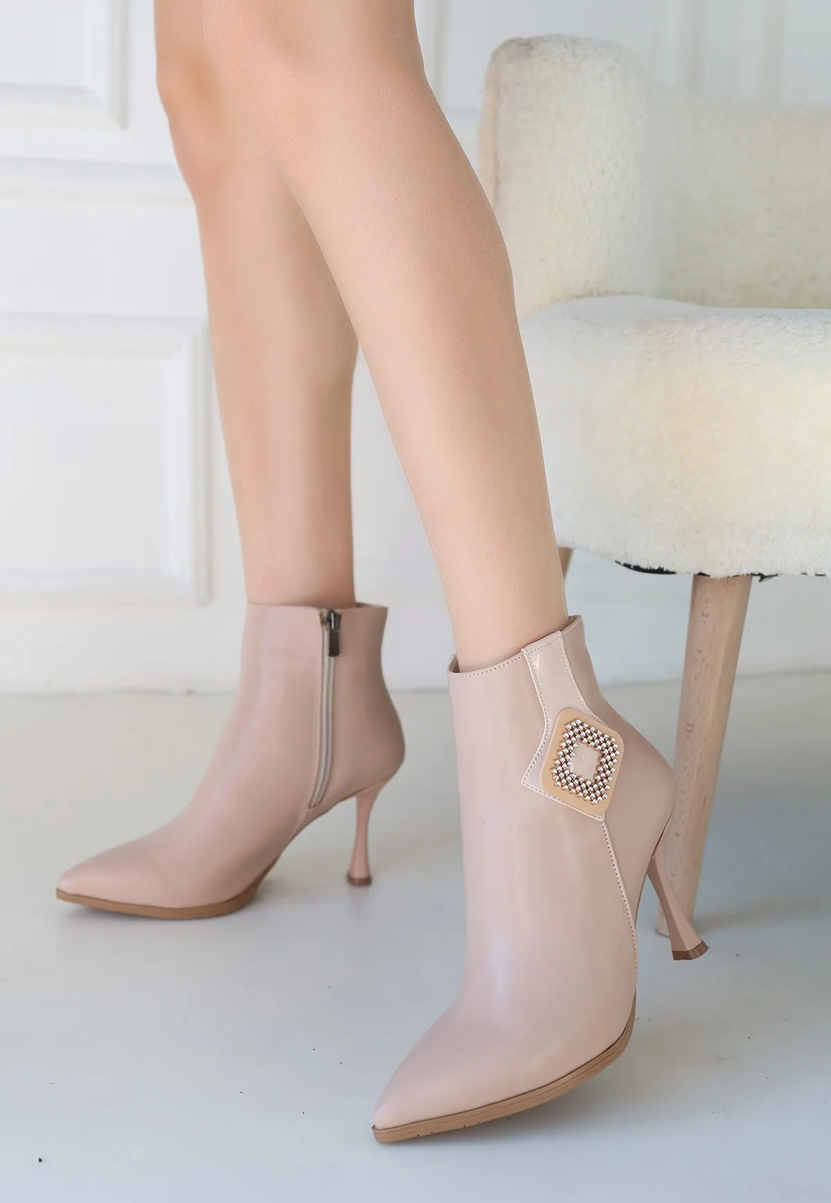 Erbilden Moose Nude Cilt Topuklu Bot 9 CM