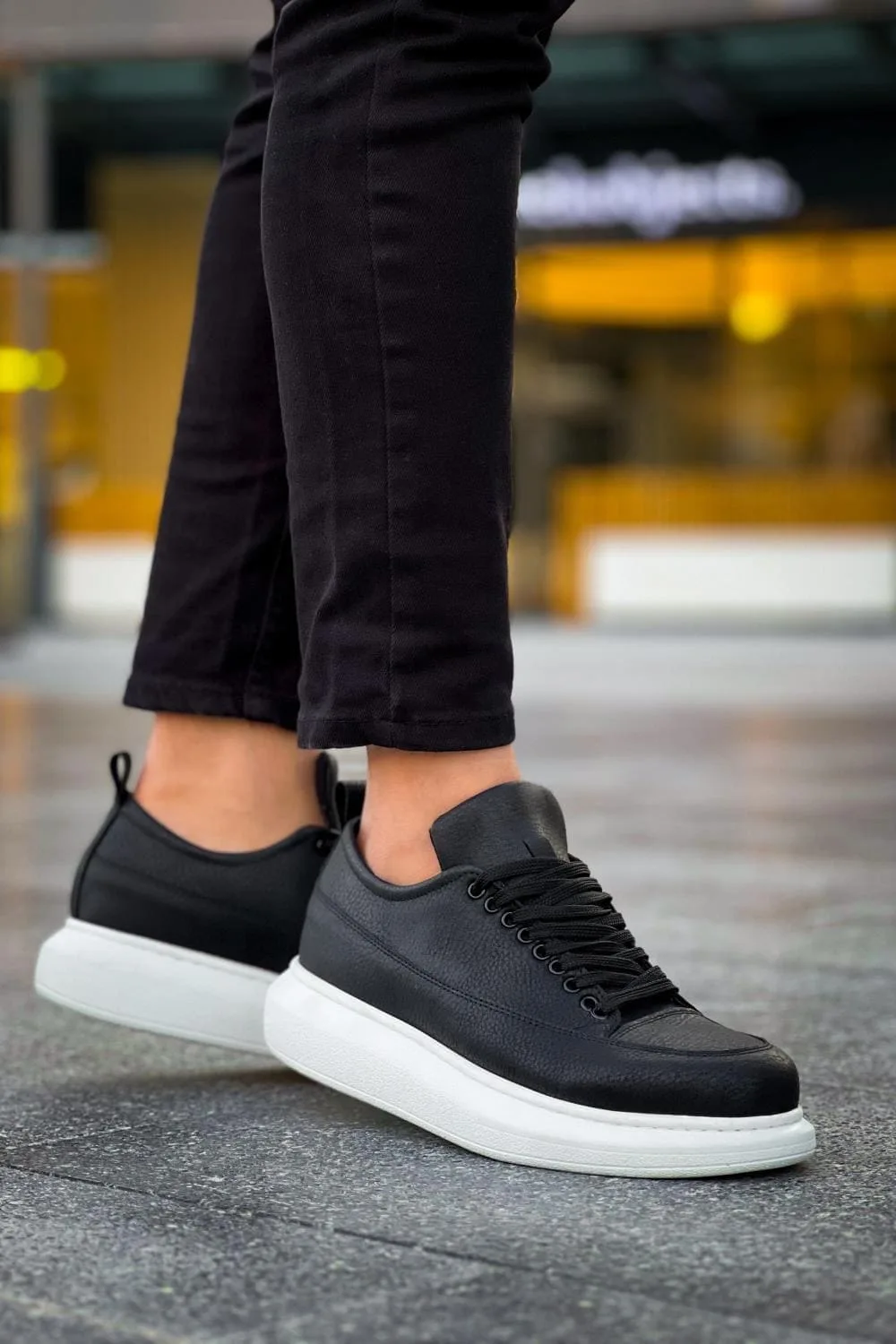 Joy Ayakkabı JY814 Axel Bağcıklı Cilt Erkek Günlük Sneaker Siyah Beyaz