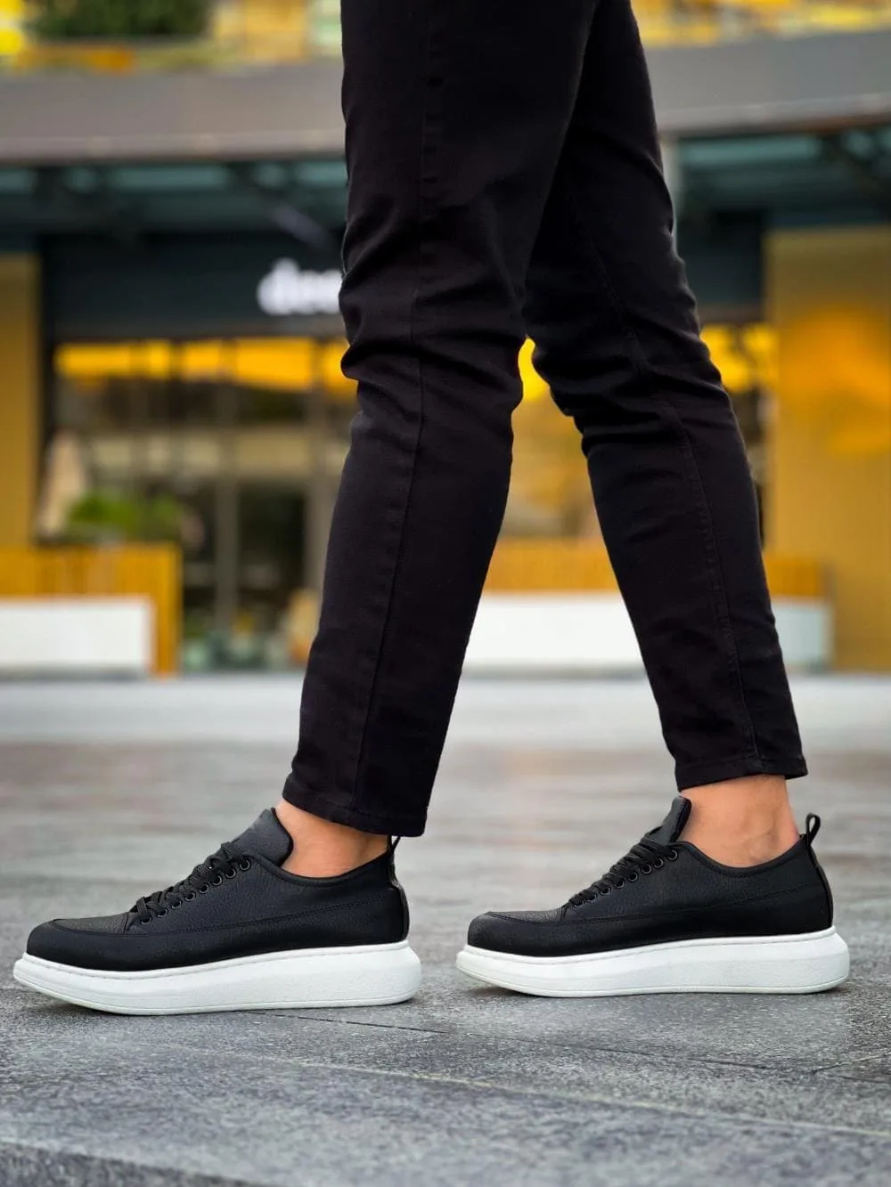 Joy Ayakkabı JY814 Axel Bağcıklı Cilt Erkek Günlük Sneaker Siyah Beyaz