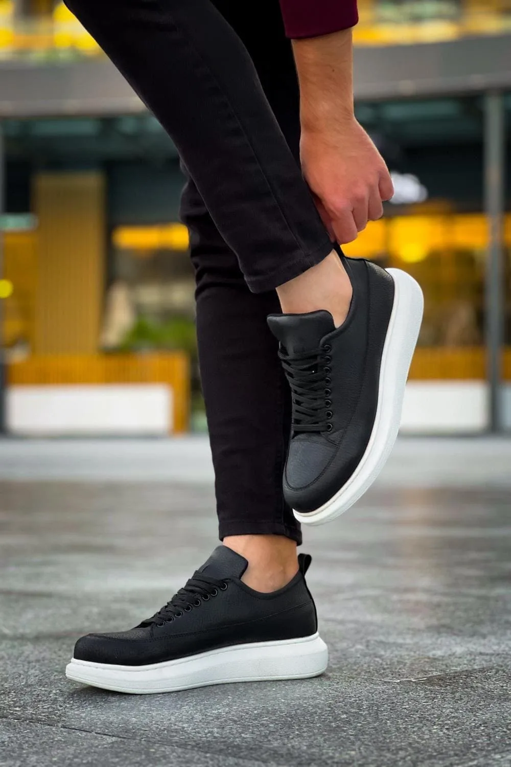 Joy Ayakkabı JY814 Axel Bağcıklı Cilt Erkek Günlük Sneaker Siyah Beyaz