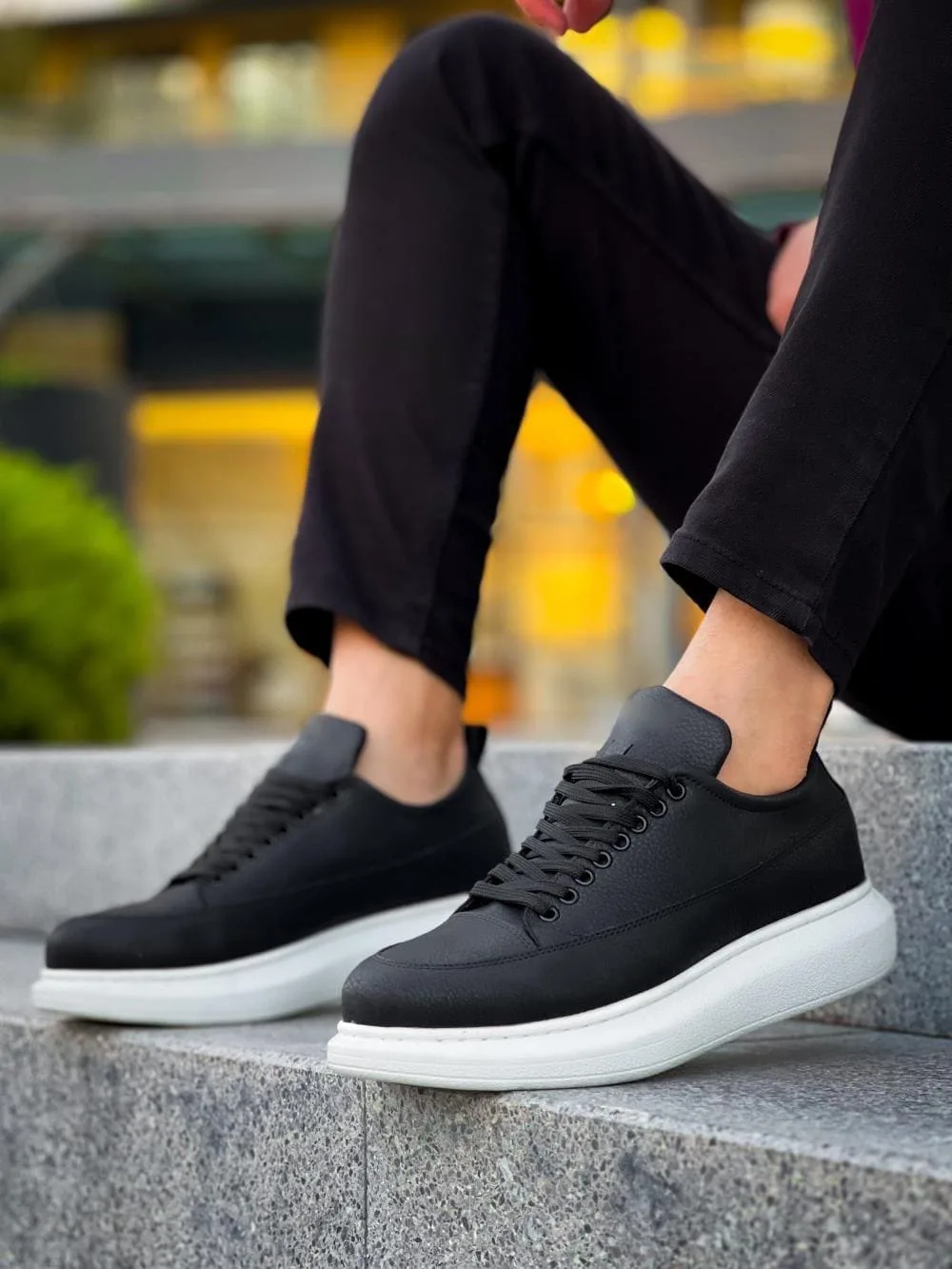 Joy Ayakkabı JY814 Axel Bağcıklı Cilt Erkek Günlük Sneaker Siyah Beyaz