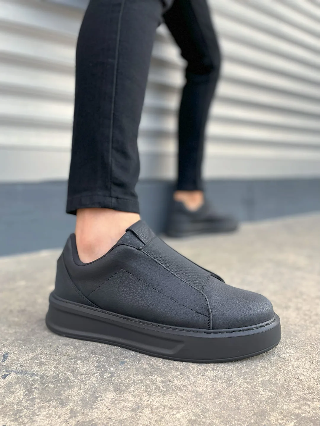 Joy Man Alba Bağcıksız Cilt Erkek Günlük Sneaker Ayakkabı, Ortopedik Taban, Siyah