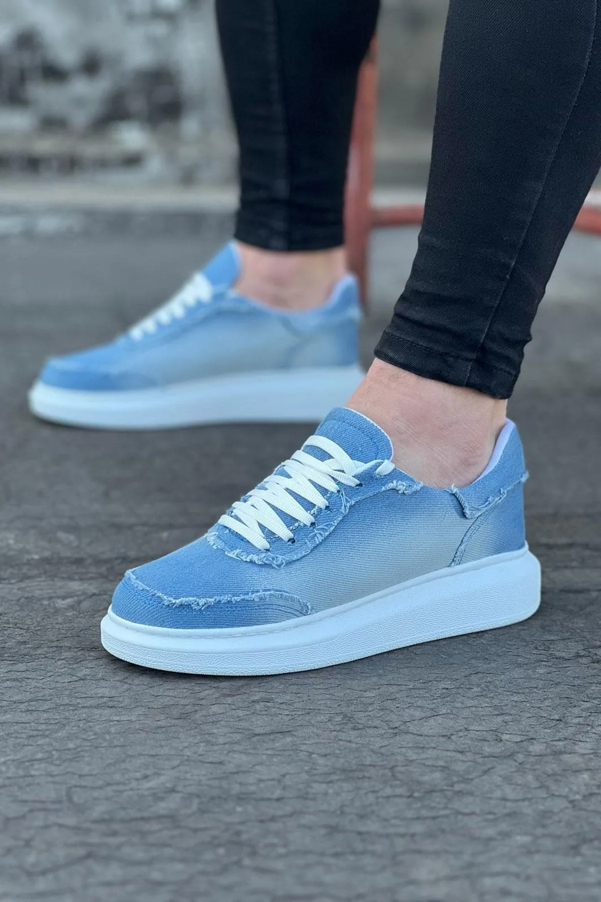 Joy Man Dexo JY018 Erkek Bağcıklı Kot Kumaş Spor Sneaker Mavi