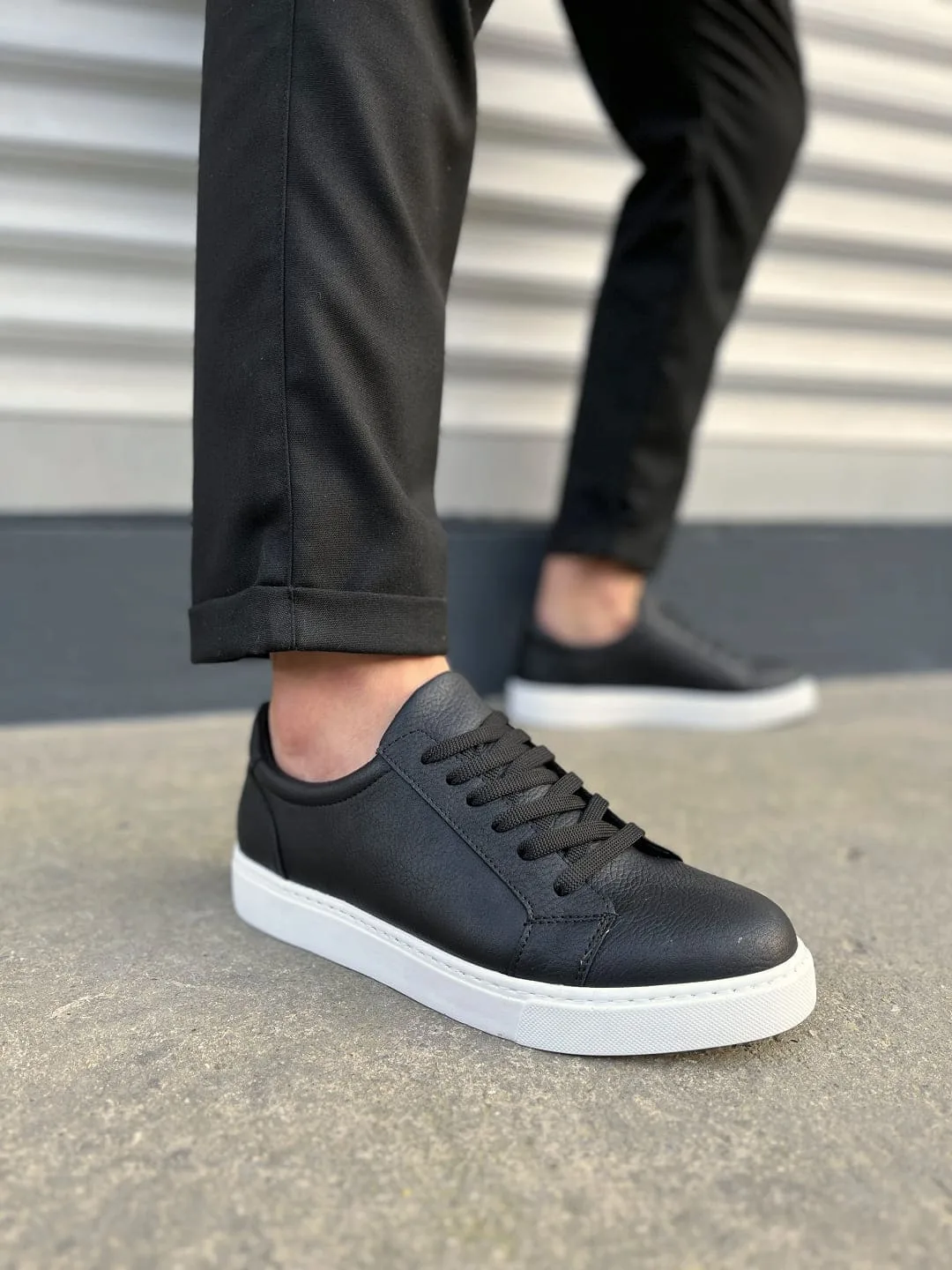 Joy Man Elite Bağcıklı Cilt Erkek Günlük Sneaker Ayakkabı Siyah-Beyaz