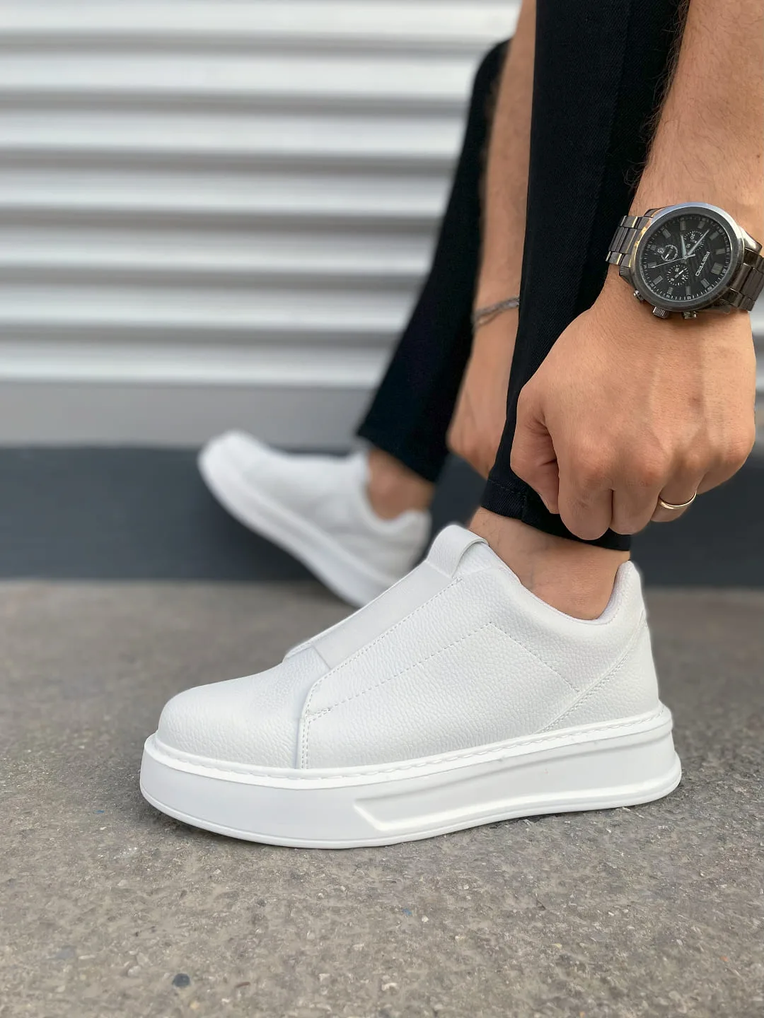Joy Man JY007 Alba Bağcıksız Cilt Erkek Günlük Sneaker Ayakkabı Beyaz