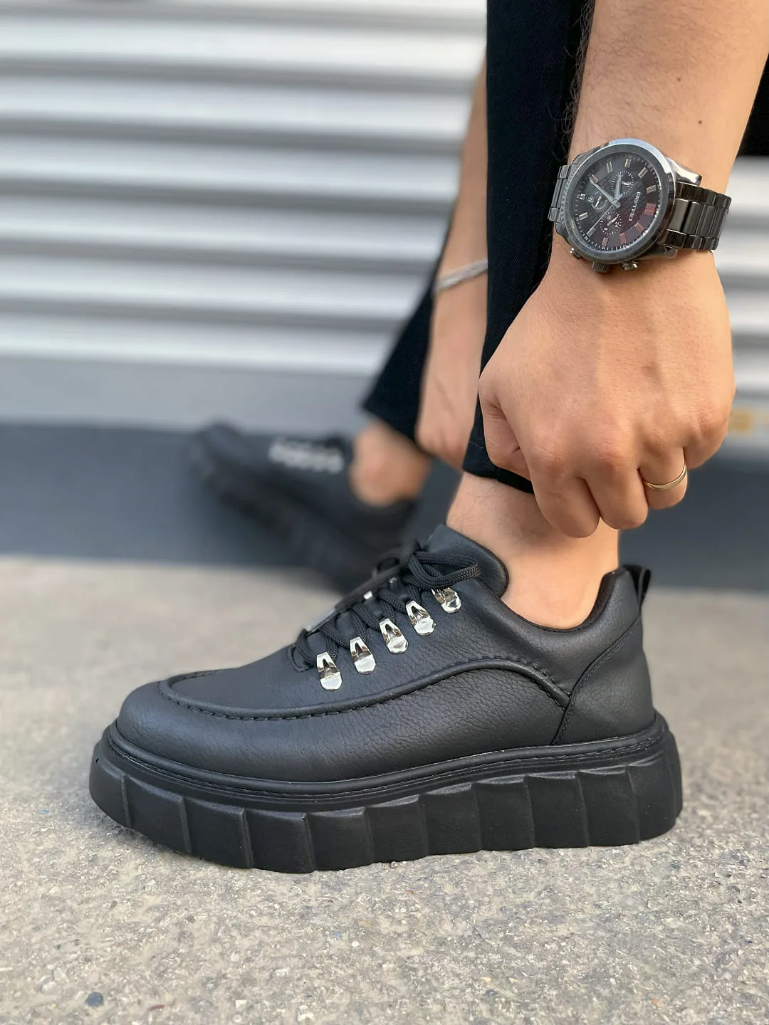 Joy Man JY010 Cloud Bağcıklı Cilt Erkek Günlük Sneaker Ayakkabı Siyah