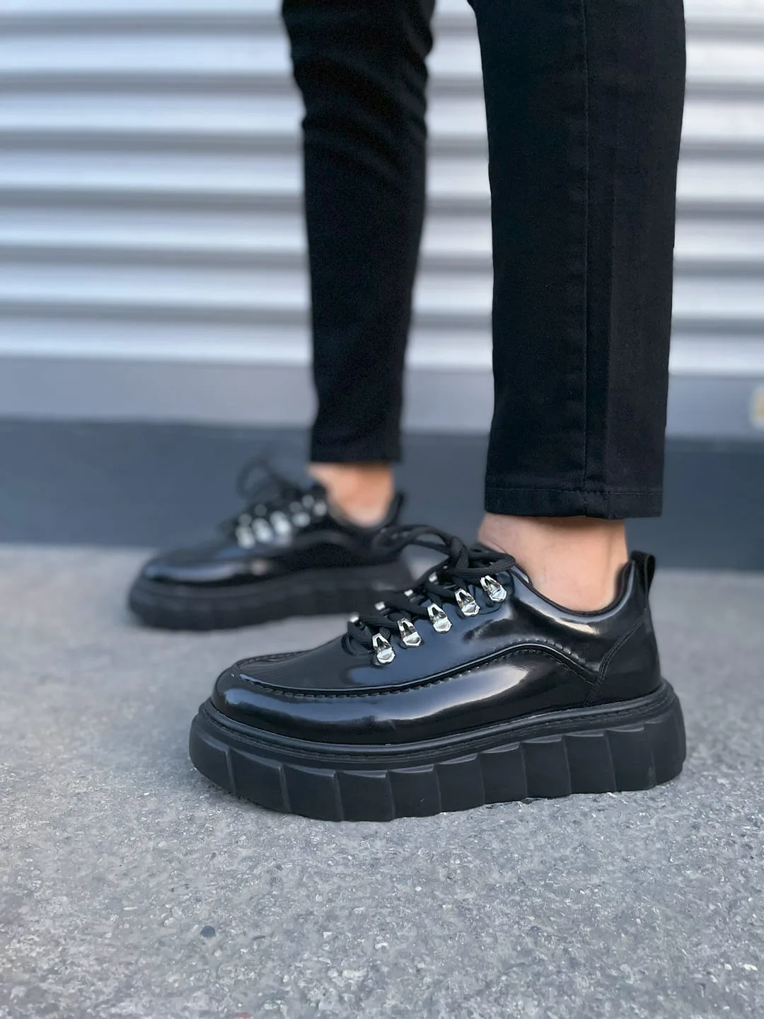 Joy Man JY010 Cloud Bağcıklı Rugan Erkek Günlük Sneaker Siyah