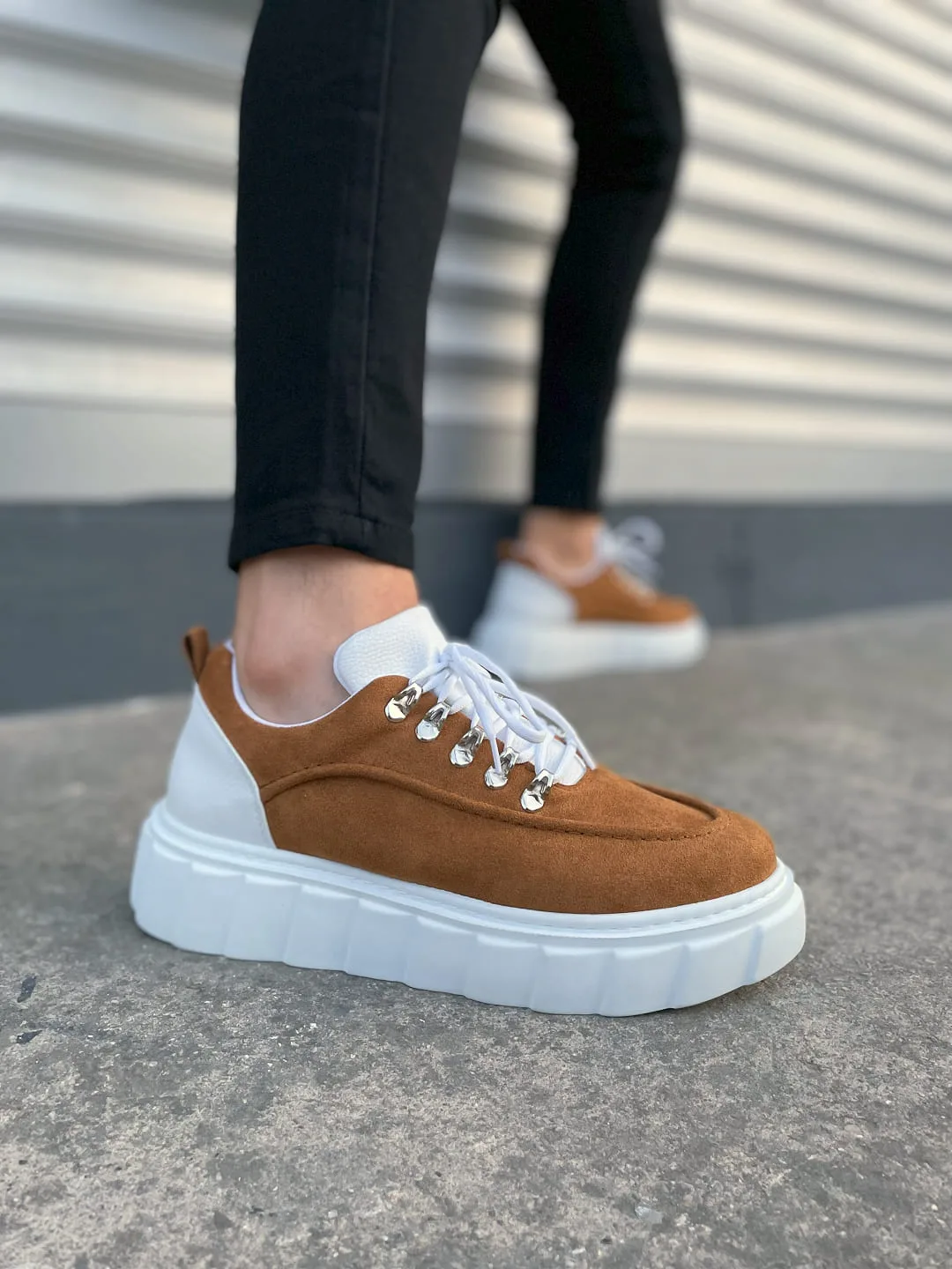 Joy Man JY010 Cloud Bağcıklı Süet Erkek Günlük Sneaker Taba Beyaz