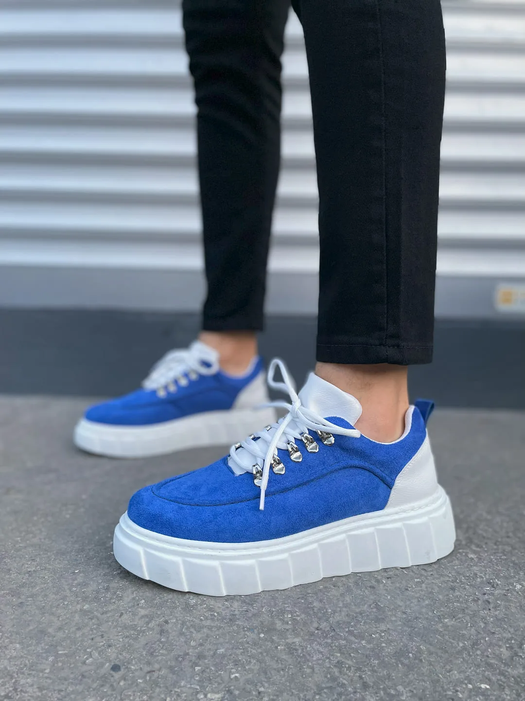 Joy Man JY010 Cloud Bağcıklı Süet Erkek Sneaker Ayakkabı Mavi Beyaz Ortopedik Taban