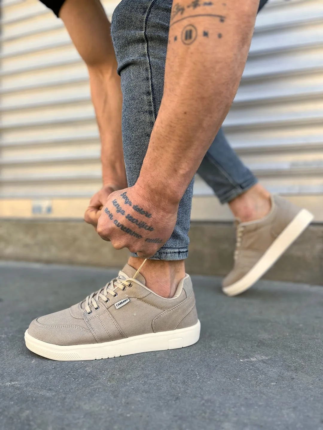 Joy Man JY0118 REX Bağcıklı Keten Kumaş Erkek Günlük Sneaker Bej