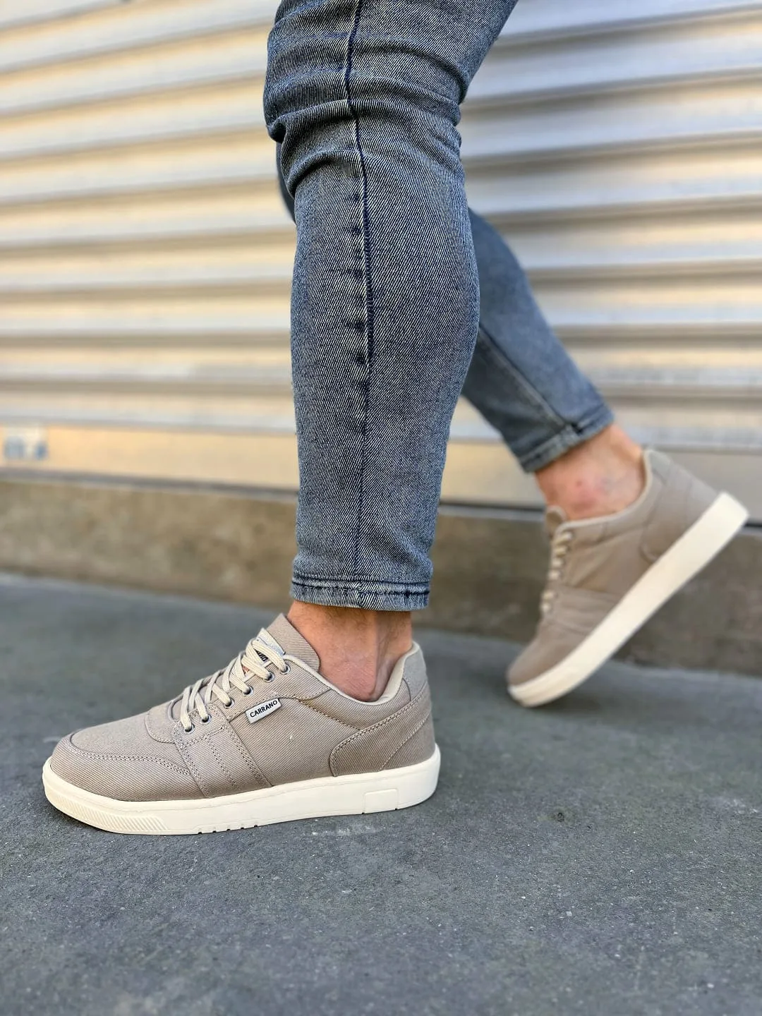 Joy Man JY0118 REX Bağcıklı Keten Kumaş Erkek Günlük Sneaker Bej