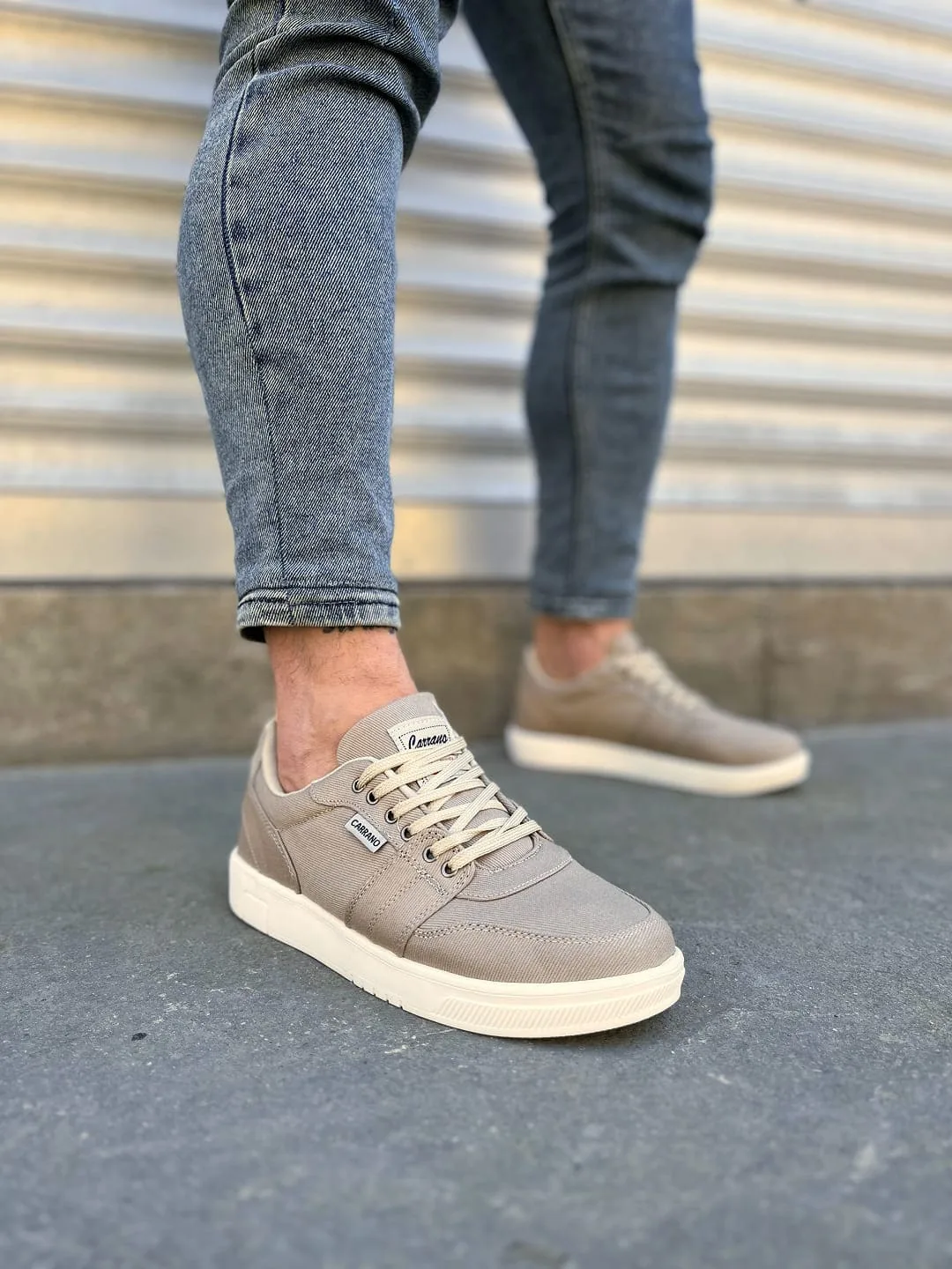 Joy Man JY0118 REX Bağcıklı Keten Kumaş Erkek Günlük Sneaker Bej