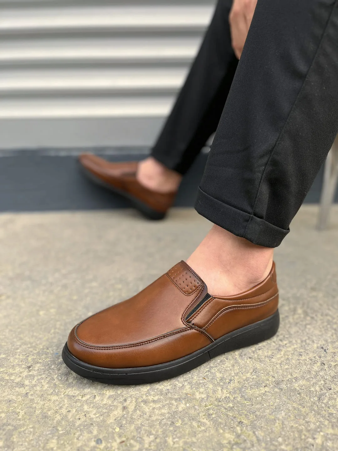Joy Man JY0410 Classique Bağcıksız Cilt Erkek Günlük Klasik Ayakkabı Kahverengi