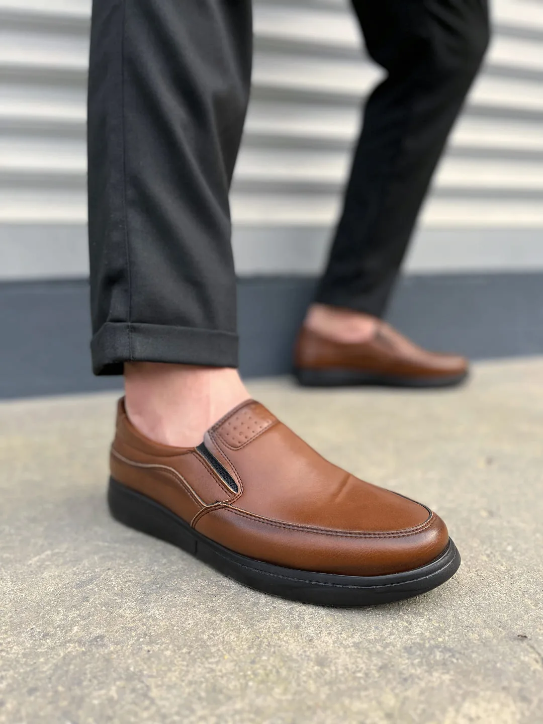 Joy Man JY0410 Classique Bağcıksız Cilt Erkek Günlük Klasik Ayakkabı Kahverengi