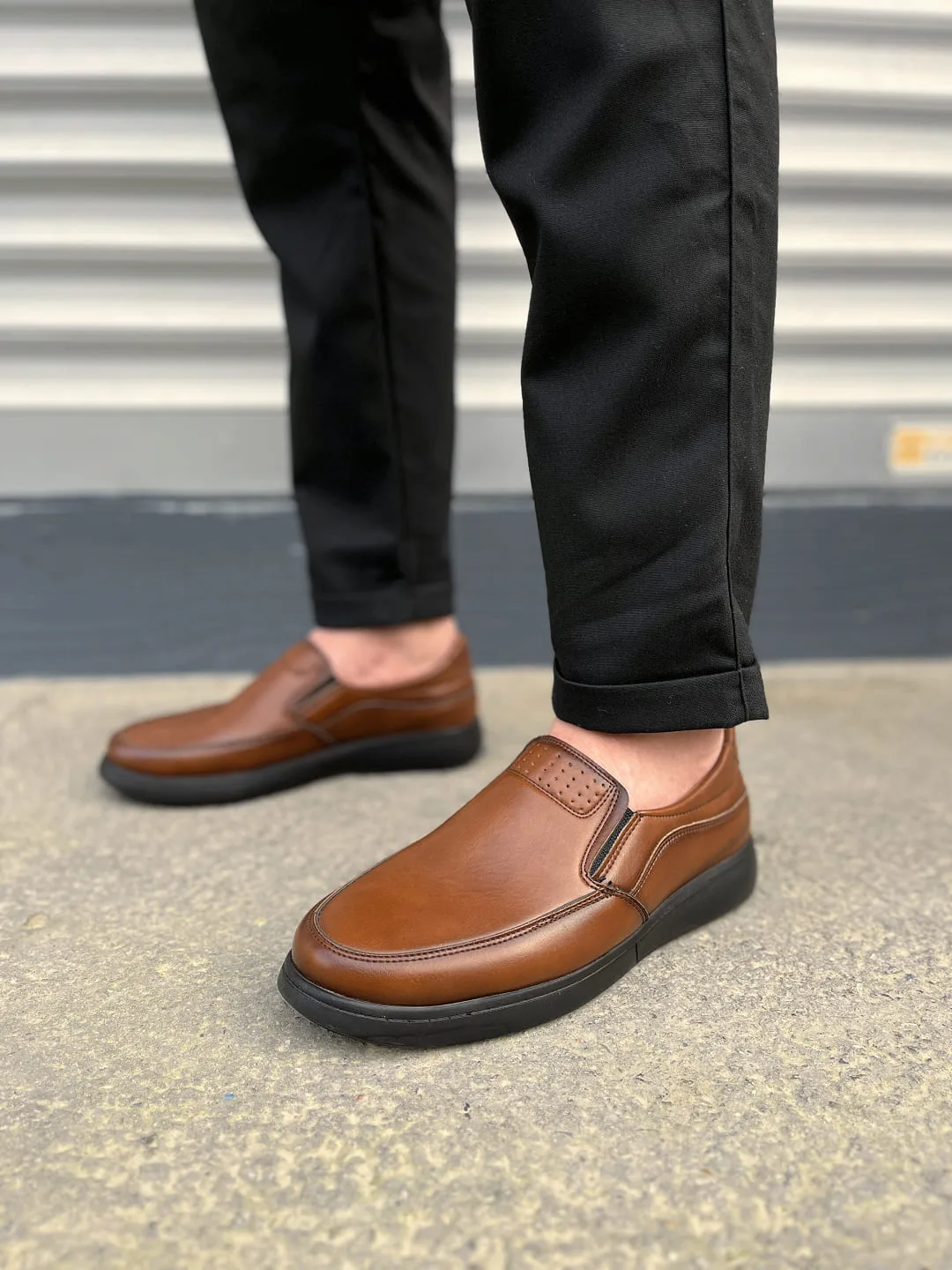 Joy Man JY0410 Classique Bağcıksız Cilt Erkek Günlük Klasik Ayakkabı Kahverengi