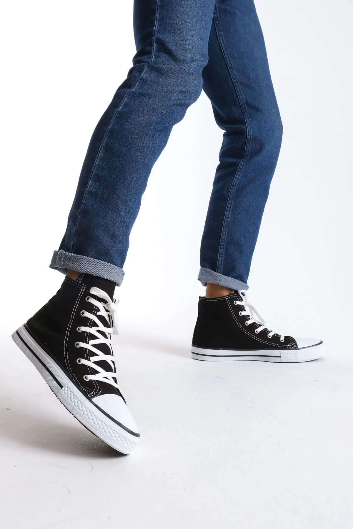 Joy Man JY0423 AXE Bağcıklı Keten Erkek Bilekli Sneaker Ayakkabı Siyah