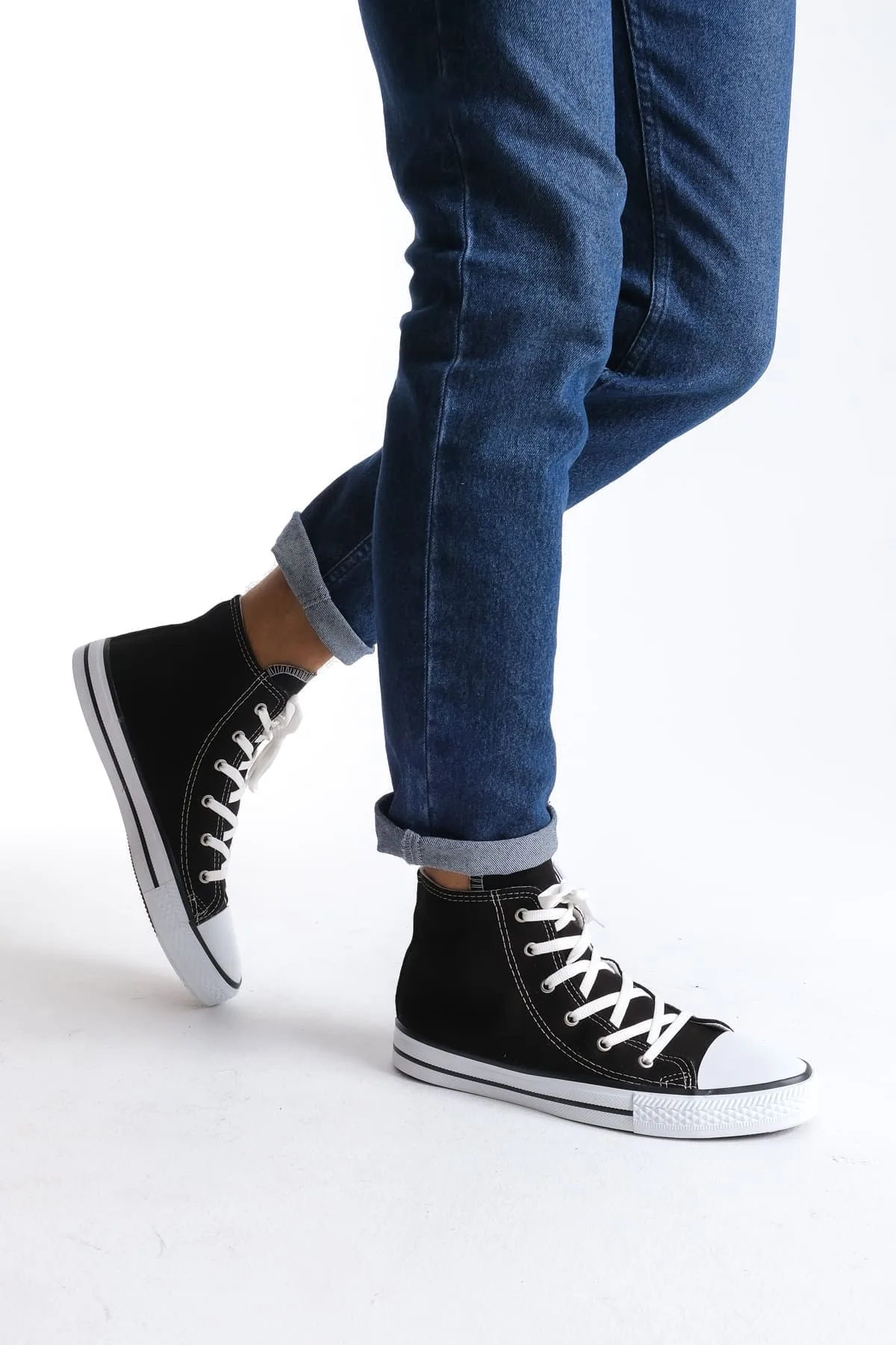 Joy Man JY0423 AXE Bağcıklı Keten Erkek Bilekli Sneaker Ayakkabı Siyah
