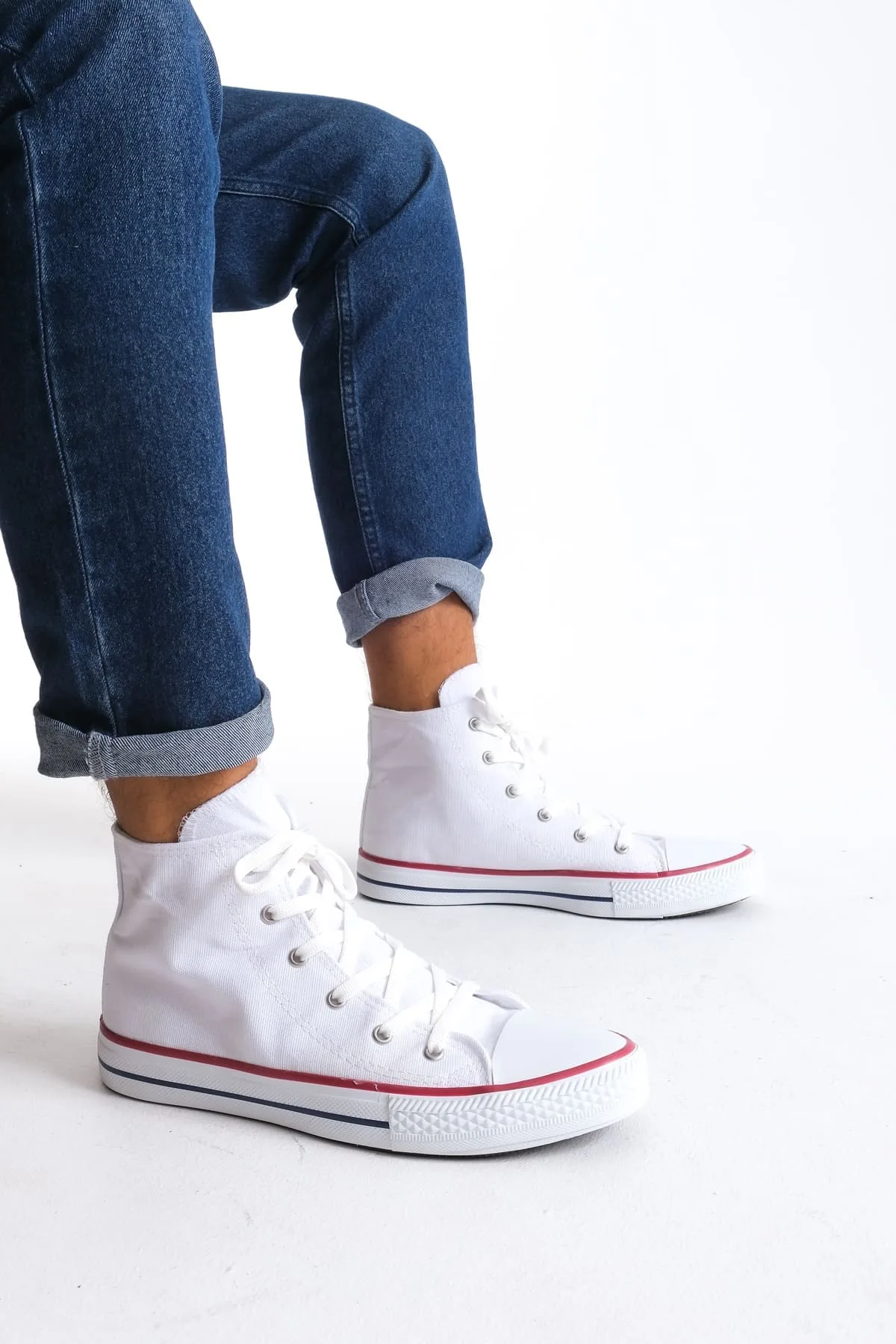 Joy Man JY0423 AXE Bağcıklı Keten Erkek Yüksek Sneaker Ayakkabı Beyaz