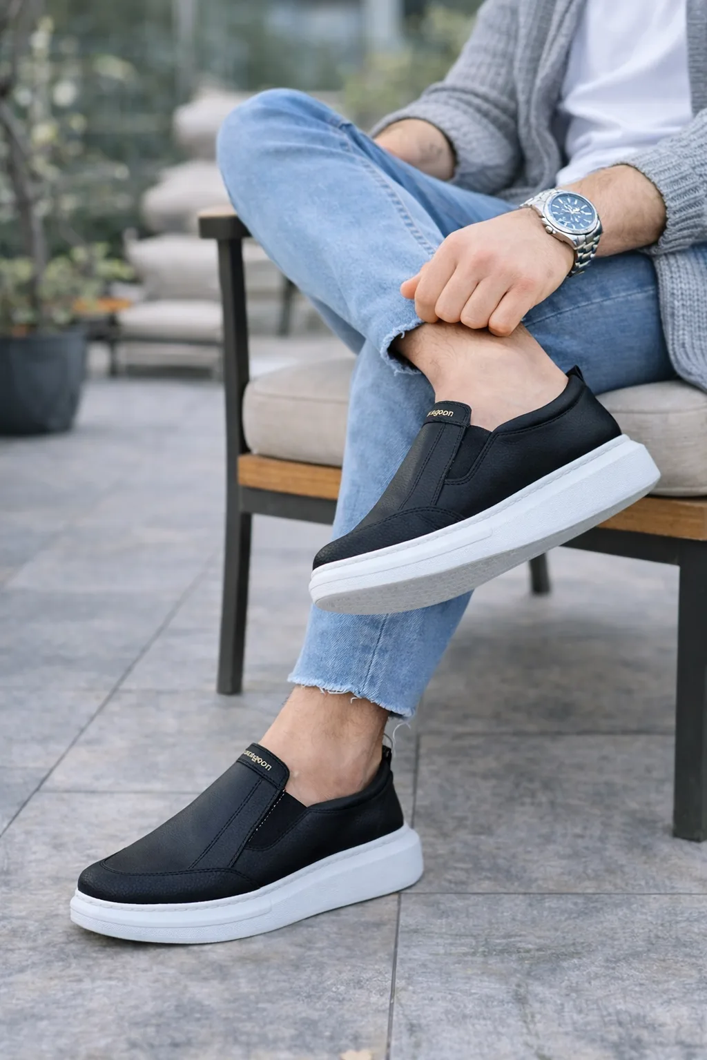 Joy Man JY049 Ease Bağcıksız Erkek Günlük Cilt Spor Sneaker Ayakkabı Siyah
