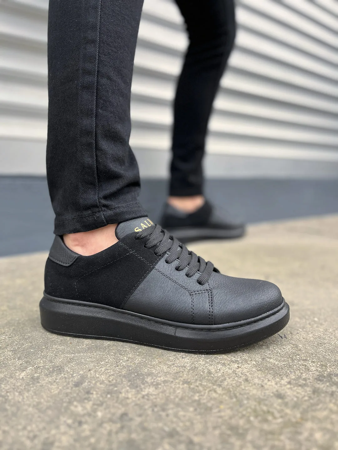 Joy Man JY151 Boost Bağcıklı Cilt Süet Erkek Günlük Sneaker Ayakkabı Siyah