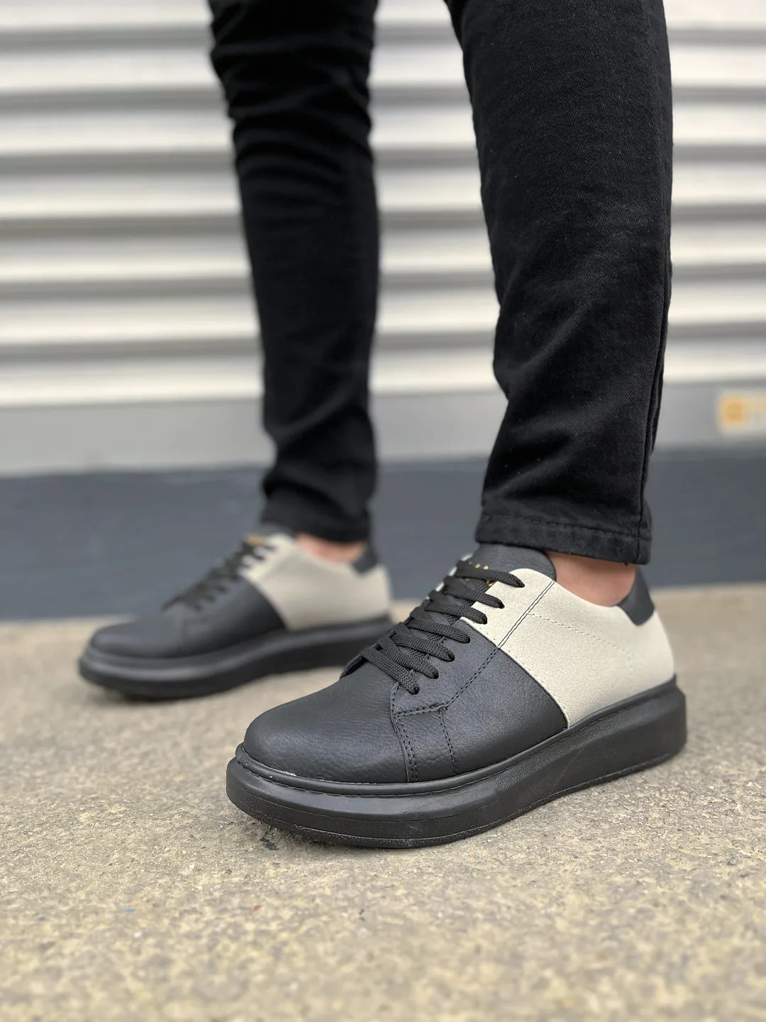 Joy Man JY151 Boost Bağcıklı Cilt Süet Erkek Günlük Sneaker Ayakkabı Siyah Gri