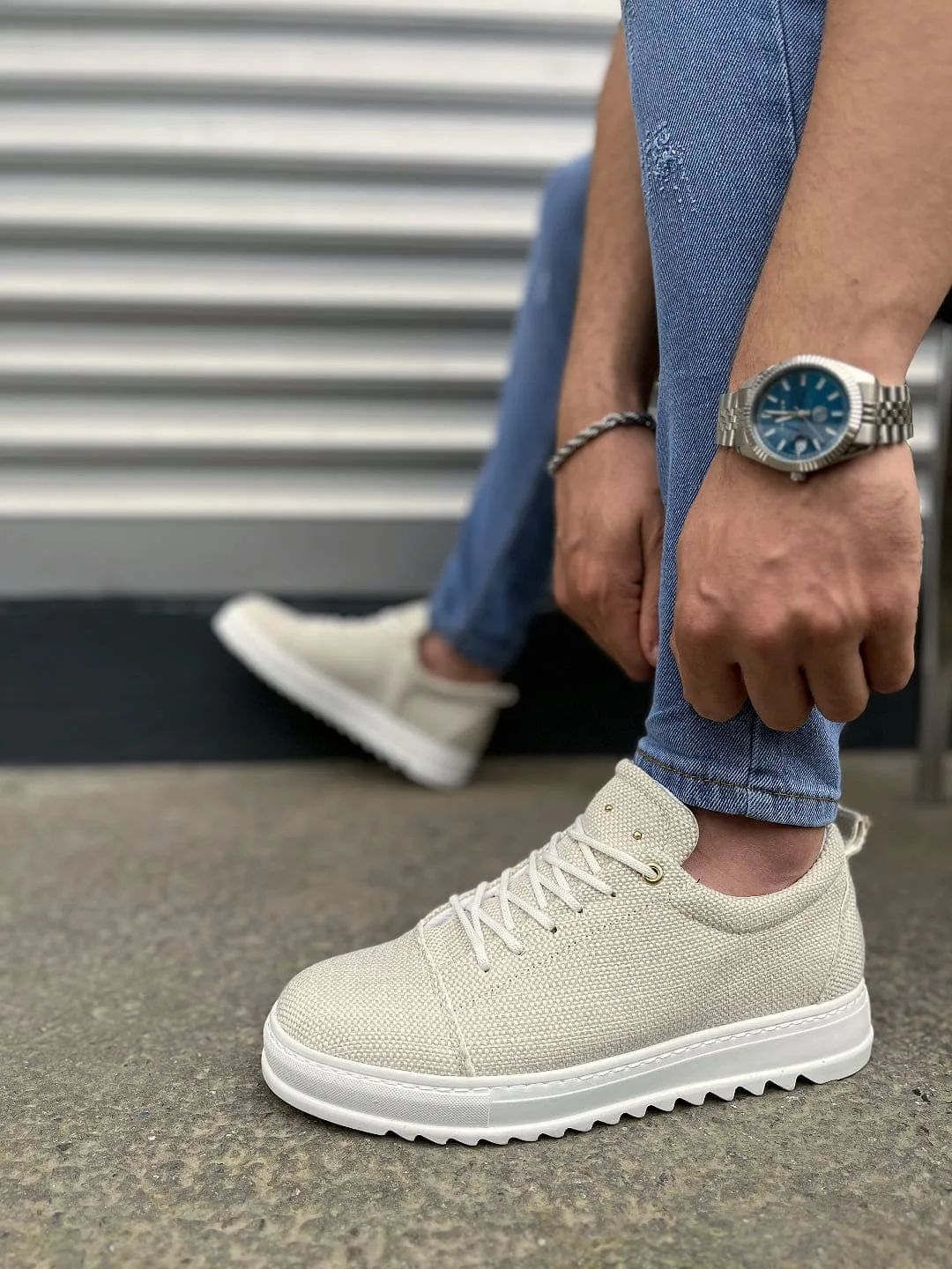 Joy Man JY152 Cool Bağcıklı Keten Erkek Günlük Spor Klasik Ayakkabı Beyaz