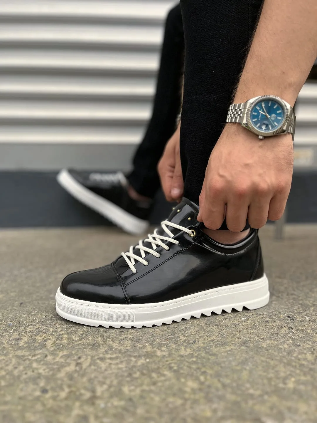 Joy Man JY152 Cool Bağcıklı Rugan Erkek Günlük Spor Klasik Ayakkabı Siyah