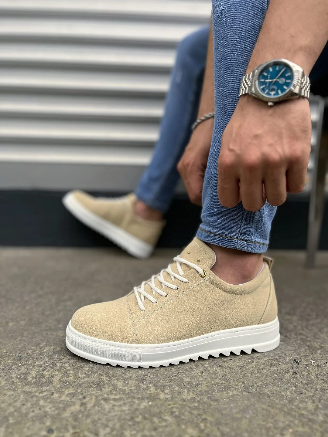Joy Man JY152 Cool Bağcıklı Süet Erkek Günlük Spor Klasik Ayakkabı Krem