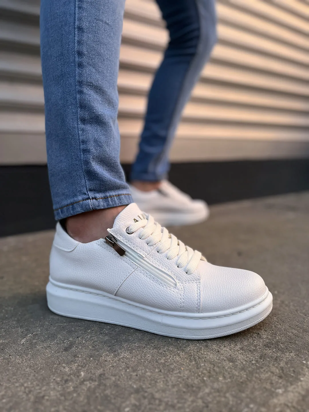 Joy Man JY155 Warrior Bağcıklı Fermuarlı Cilt Erkek Günlük Sneaker Ayakkabı Beyaz