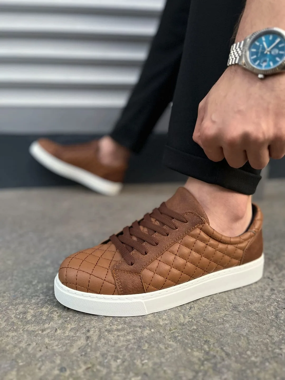Joy Man JY166 Prestige Bağcıklı Cilt Kapitone Desenli Erkek Günlük Sneaker Ayakkabı Taba