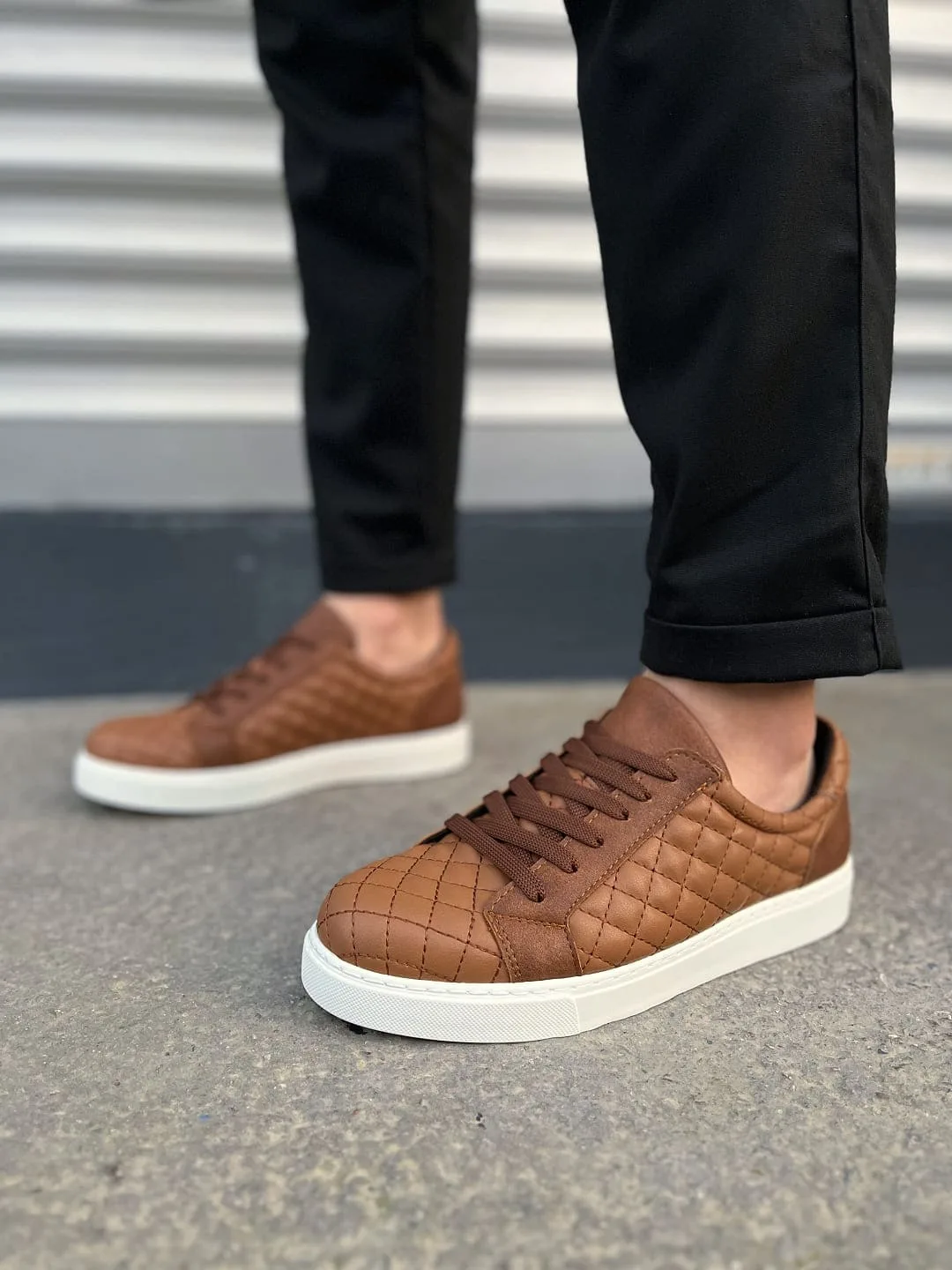 Joy Man JY166 Prestige Bağcıklı Cilt Kapitone Desenli Erkek Günlük Sneaker Ayakkabı Taba