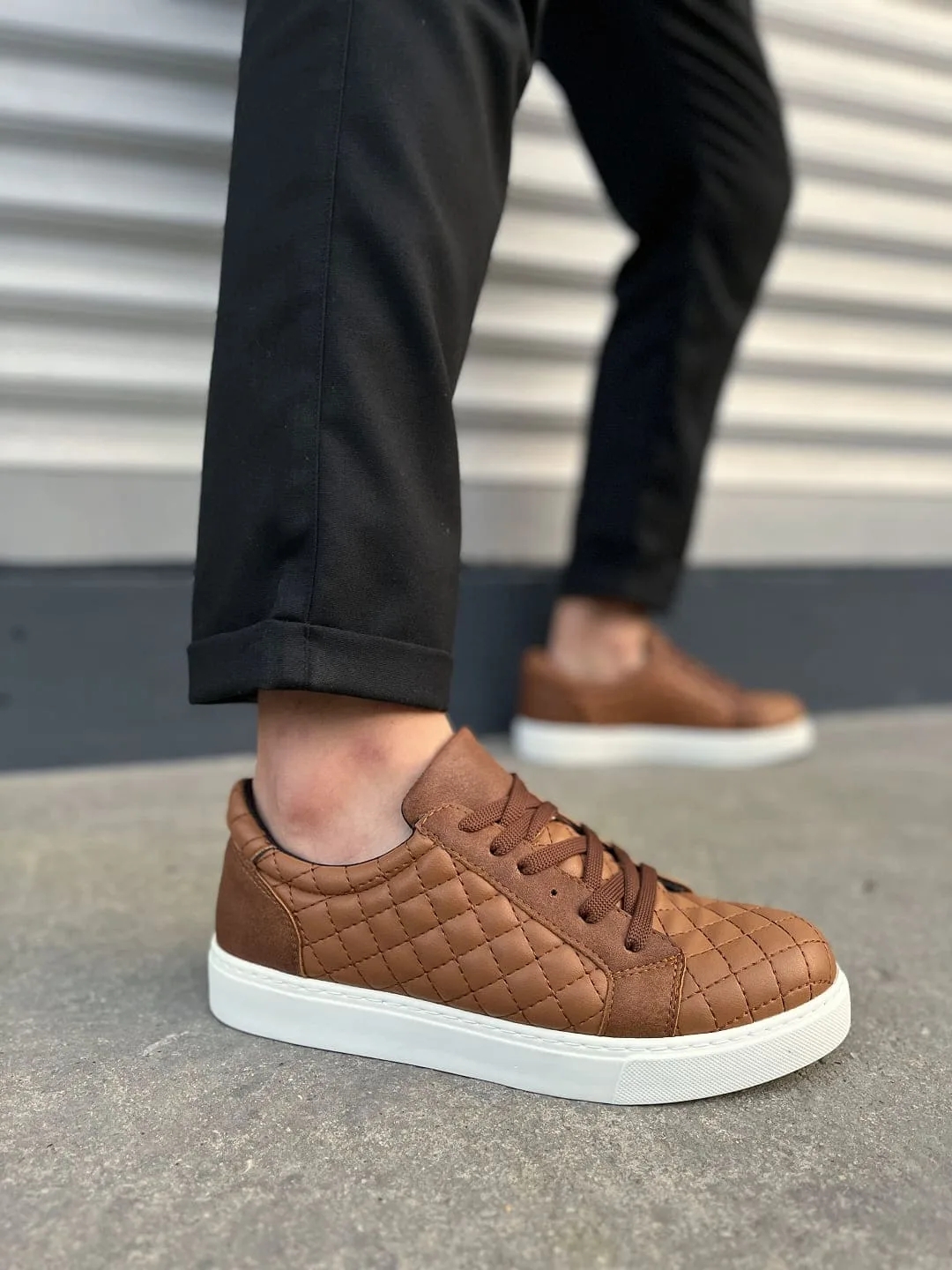 Joy Man JY166 Prestige Bağcıklı Cilt Kapitone Desenli Erkek Günlük Sneaker Ayakkabı Taba
