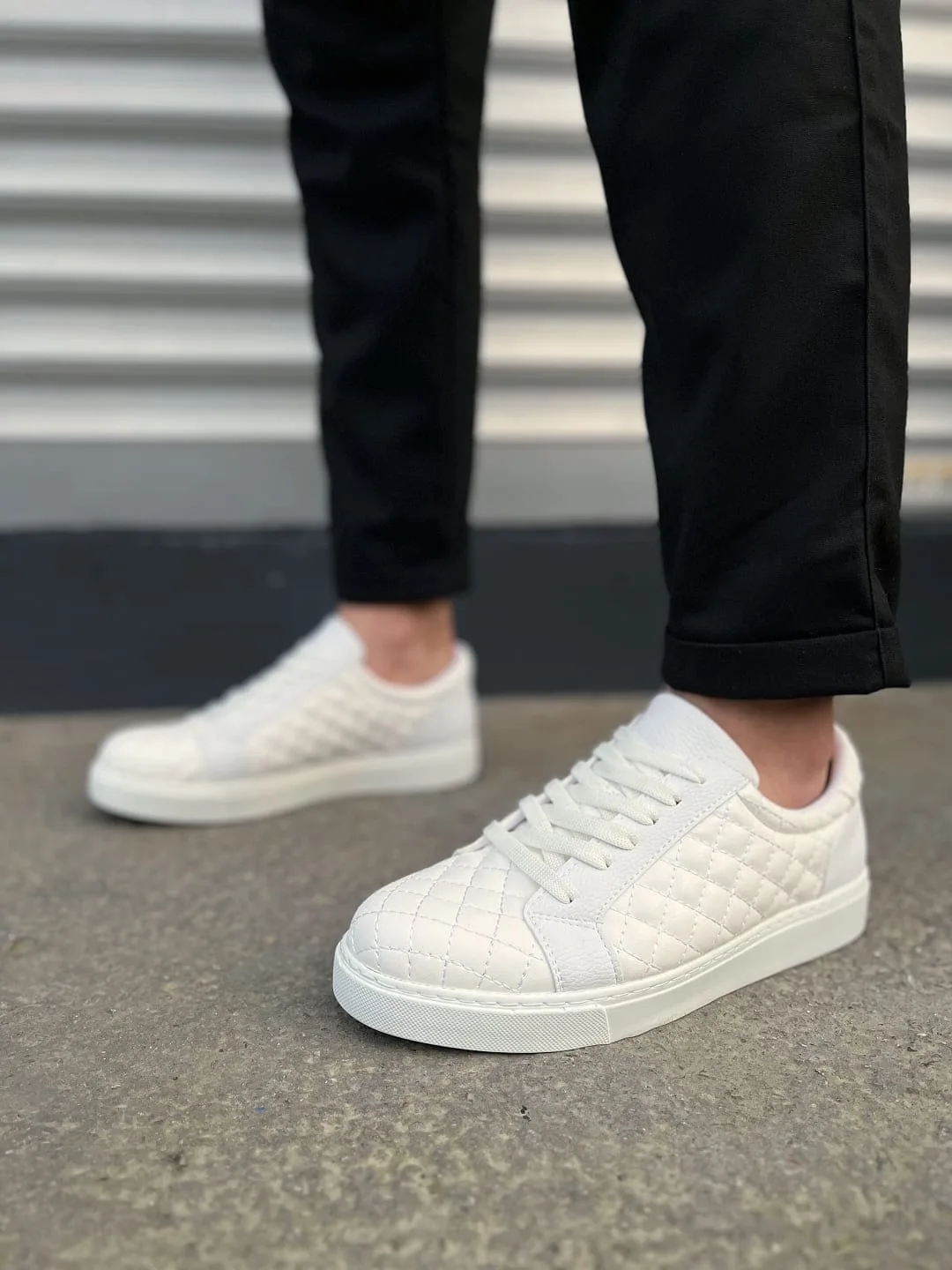 Joy Man JY166 Prestige Bağcıklı Cilt Kapitone Desenli Erkek Günlük Sneaker Beyaz
