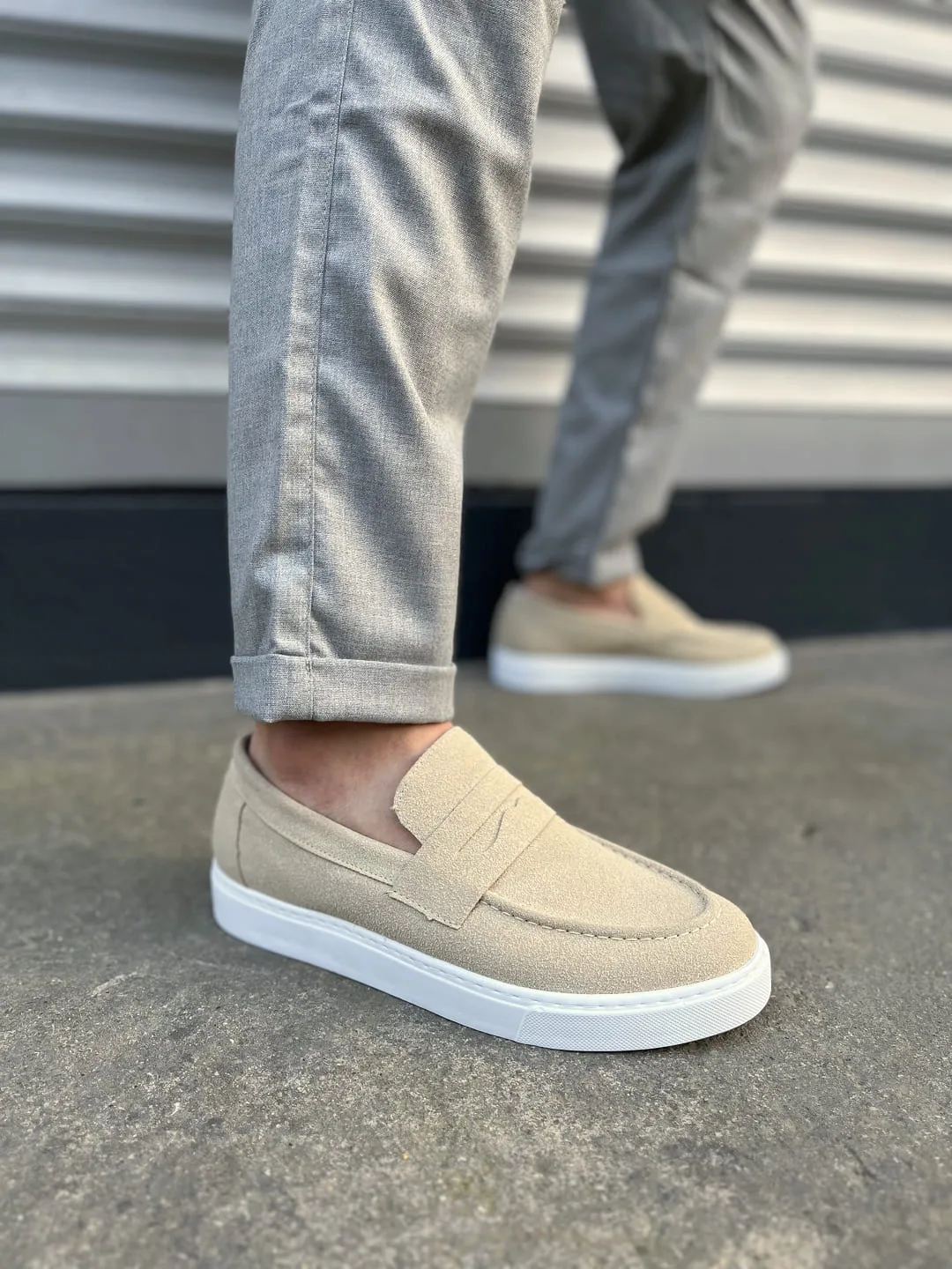 Joy Man JY180 Estilo X Bağcıksız Süet Erkek Günlük Klasik Ayakkabı Krem