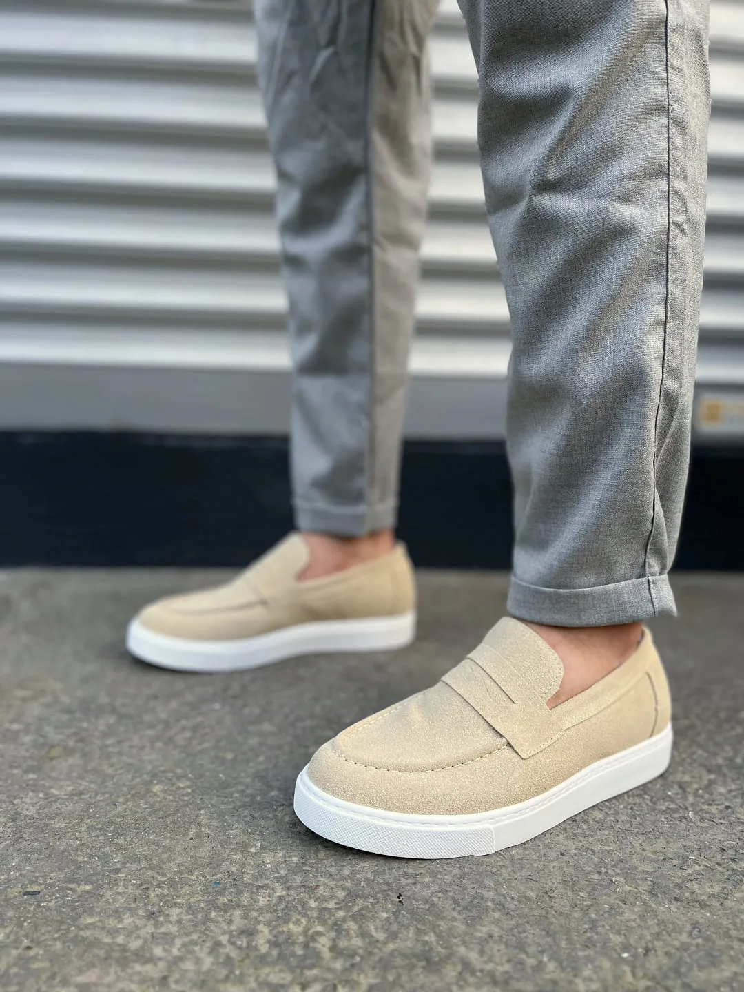 Joy Man JY180 Estilo X Bağcıksız Süet Erkek Günlük Klasik Ayakkabı Krem