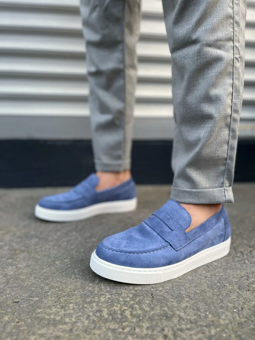 Joy Man JY180 Estilo X Bağcıksız Süet Erkek Günlük Klasik Ayakkabı Mavi