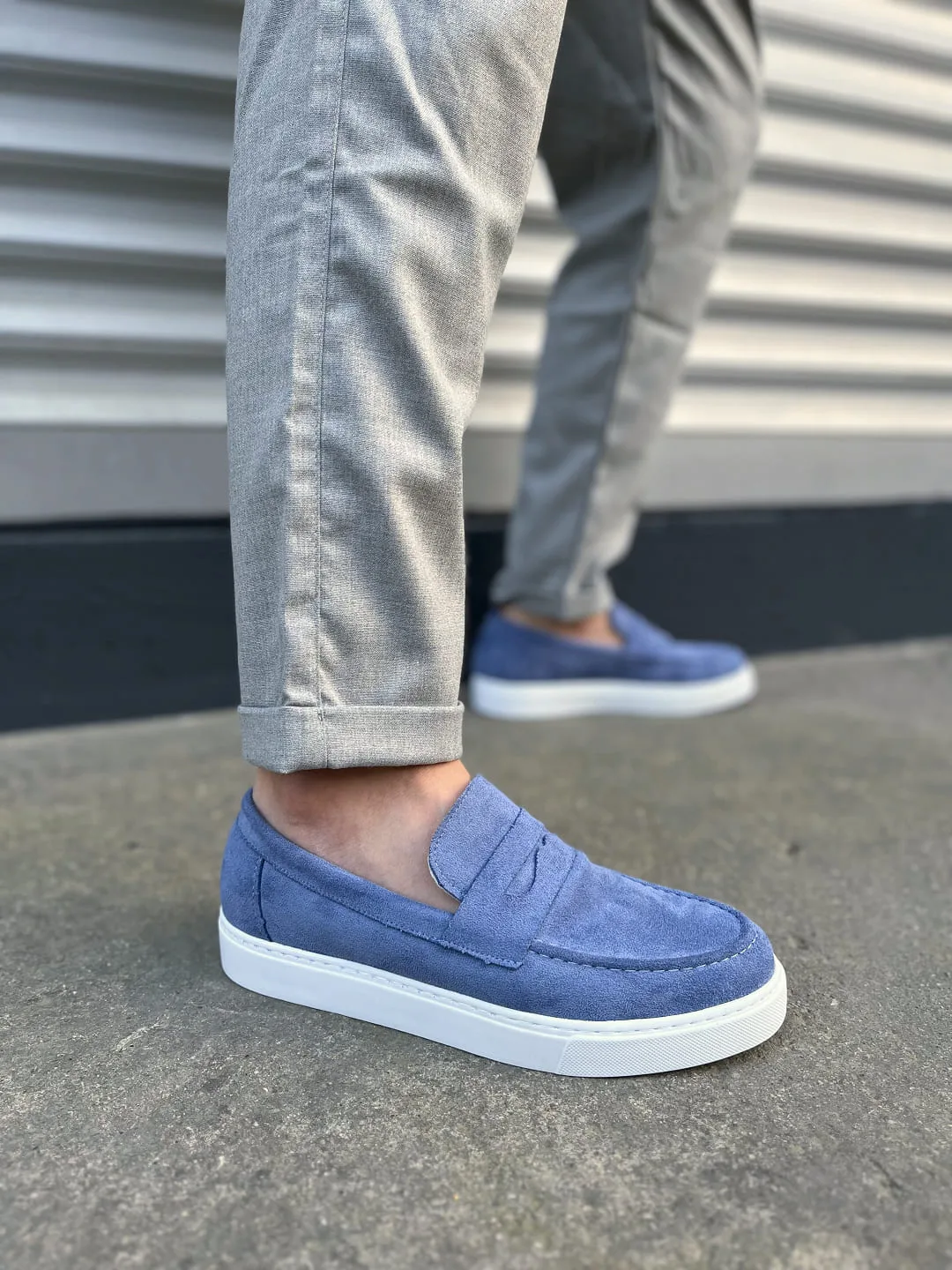 Joy Man JY180 Estilo X Bağcıksız Süet Erkek Günlük Klasik Ayakkabı Mavi