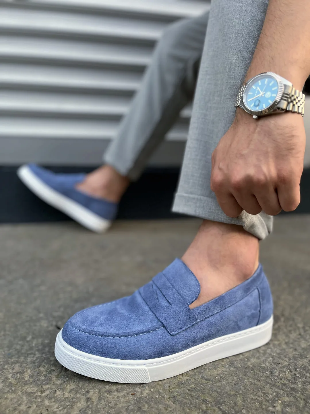 Joy Man JY180 Estilo X Bağcıksız Süet Erkek Günlük Klasik Ayakkabı Mavi