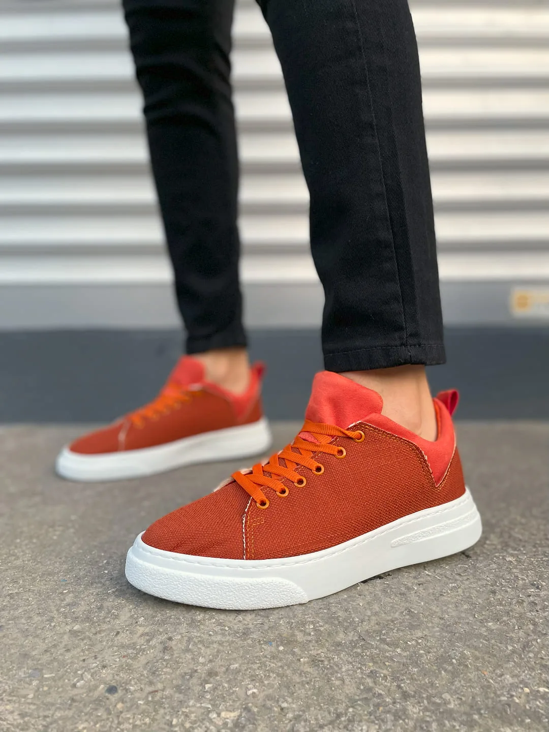 Joy Man JY204 Flex Bağcıklı Keten Kumaş Erkek Günlük Sneaker Ayakkabı Turuncu