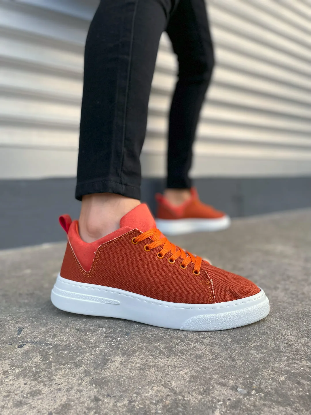 Joy Man JY204 Flex Bağcıklı Keten Kumaş Erkek Günlük Sneaker Ayakkabı Turuncu