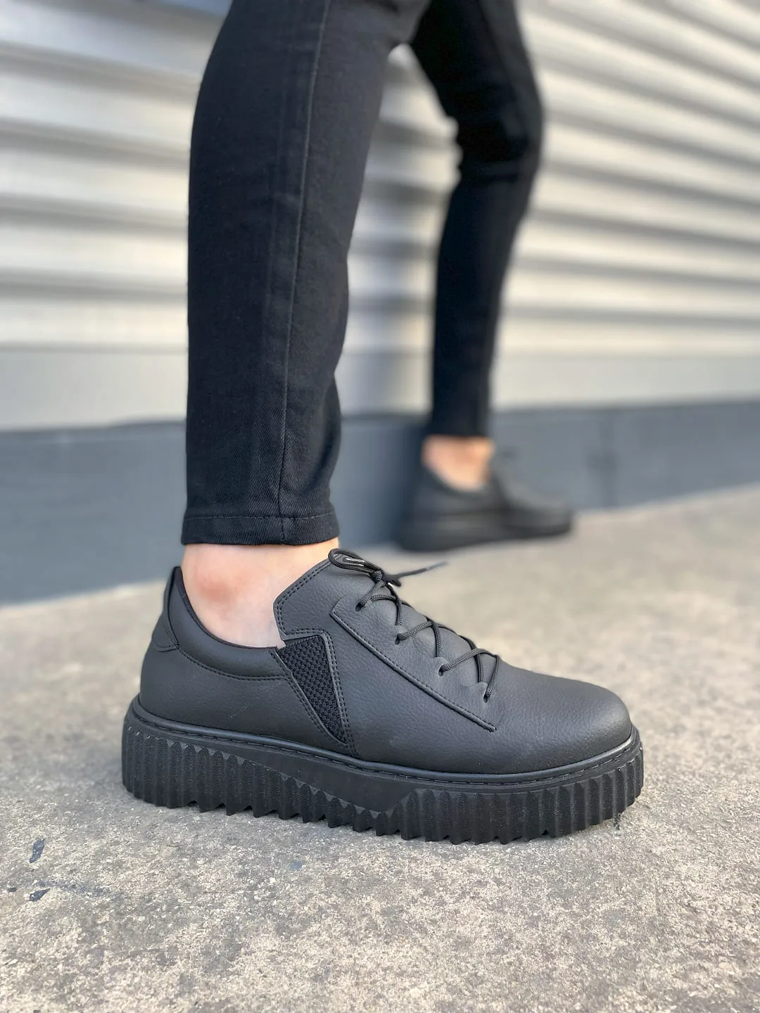 Joy Man JY502 Bold Bağcıklı Cilt Erkek Günlük Sneaker Ayakkabı Siyah