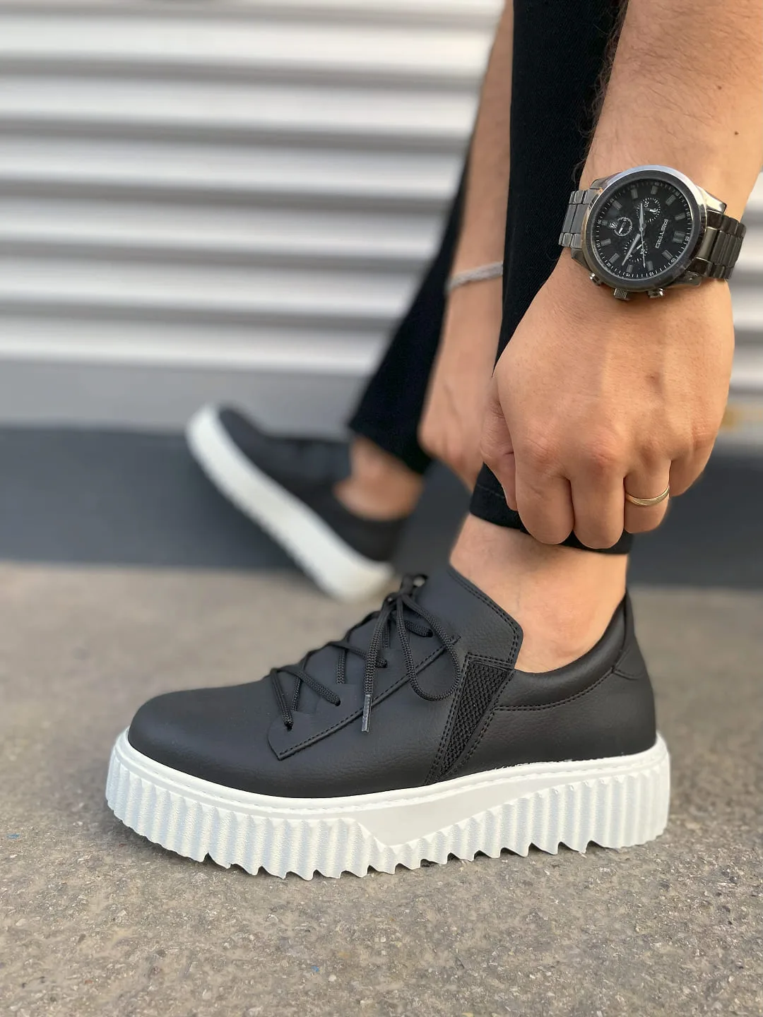 Joy Man JY502 Bold Bağcıklı Erkek Günlük Sneaker Ayakkabı, Siyah