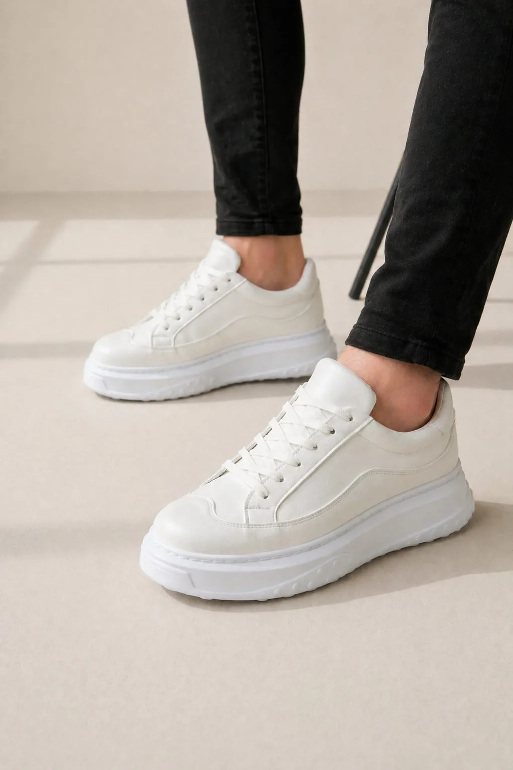 Joy Man JY507 Dara Bağcıklı Cilt Erkek Günlük Sneaker Ayakkabı Beyaz