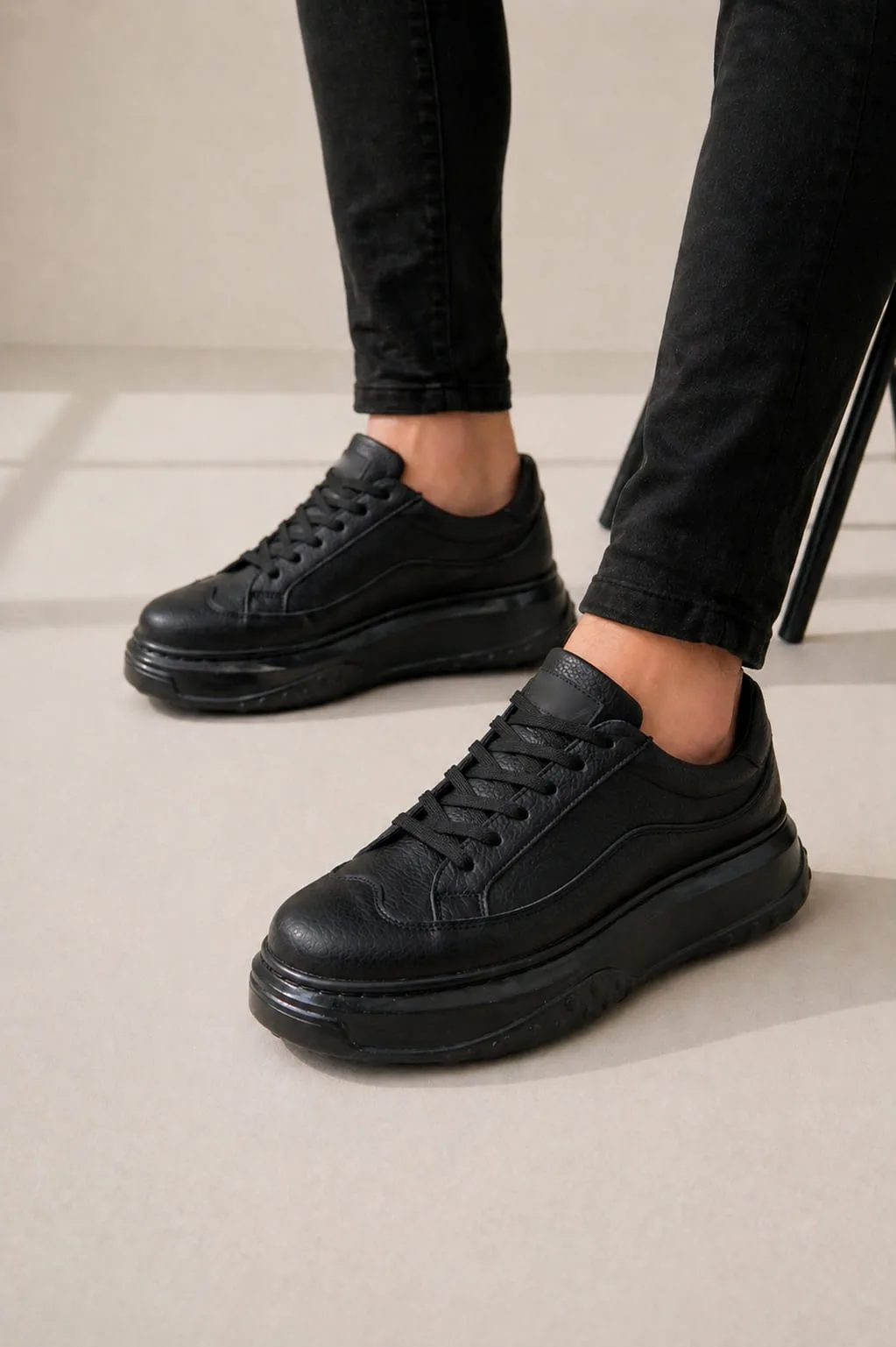 Joy Man JY507 Dara Bağcıklı Cilt Erkek Günlük Sneaker Ayakkabı Siyah