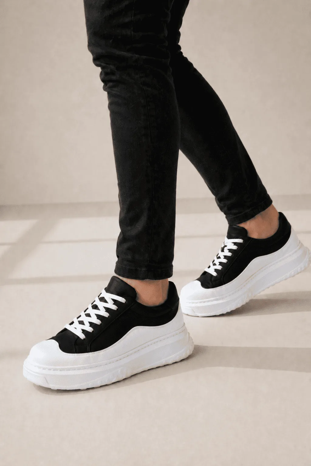 Joy Man JY507 Dara Bağcıklı Süet Cilt Erkek Günlük Sneaker Ayakkabı Siyah Beyaz