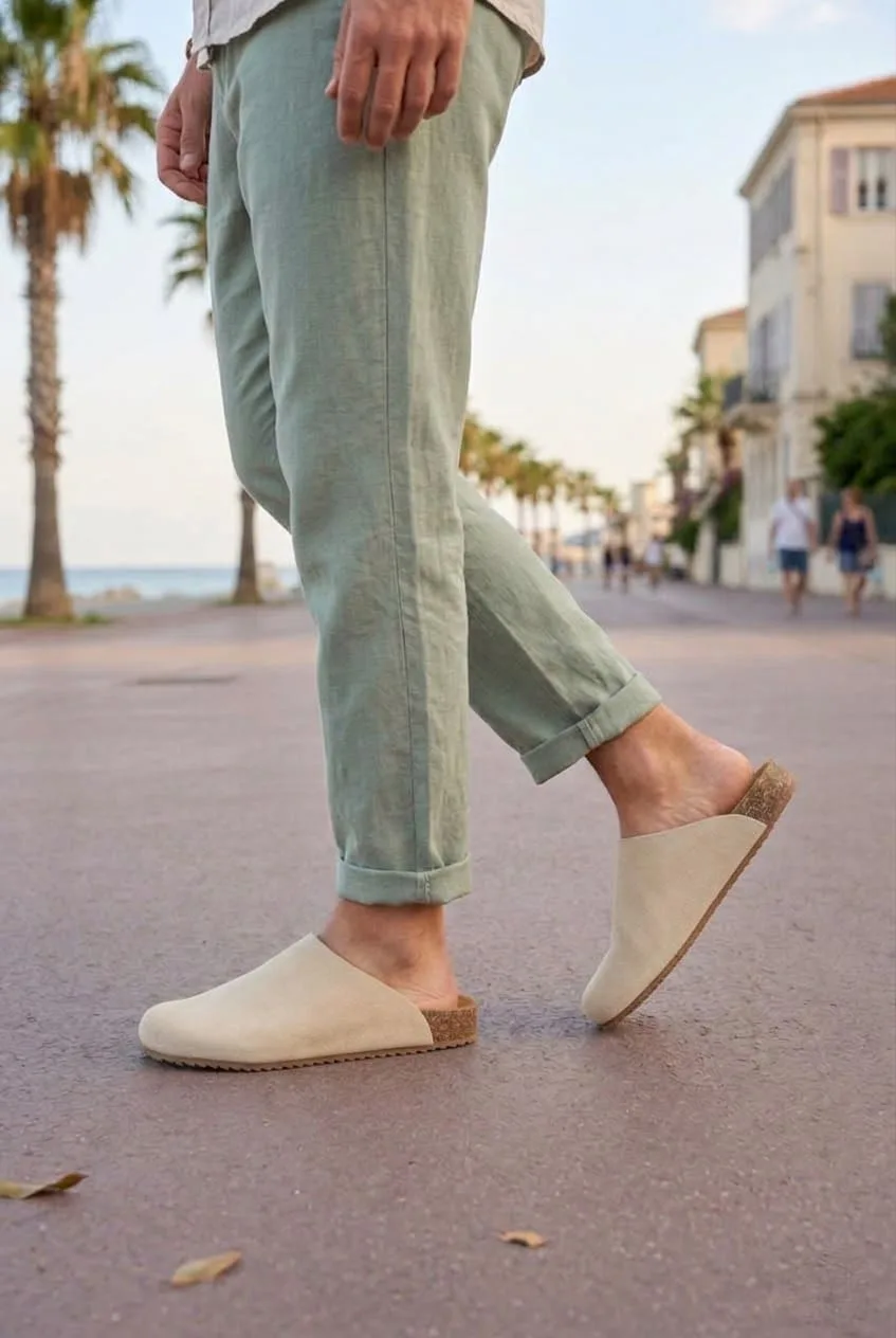 Joy Man Raven Erkek Bağcıksız Süet Loafer Ayakkabı, Mantar Taban, Krem