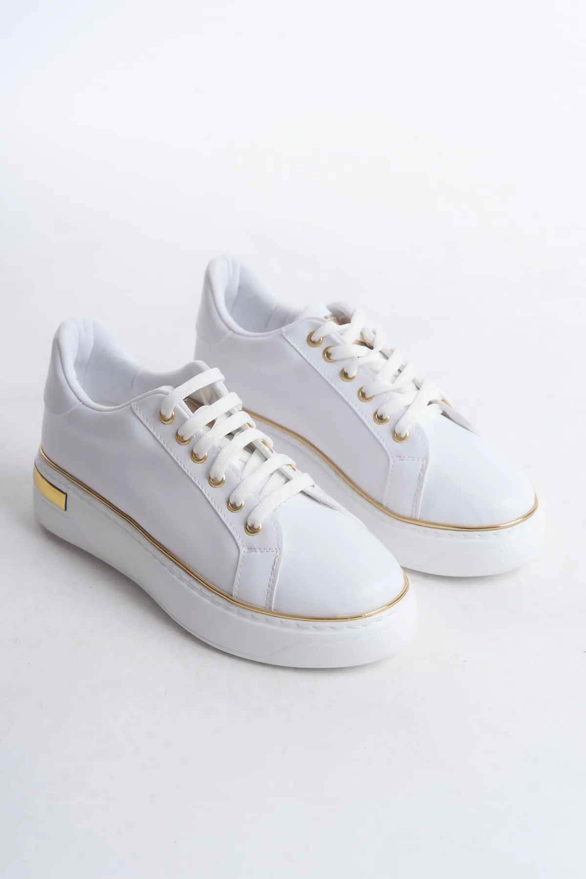 Joy Woman MINA Bağcıklı Ortopedik Taban Kadın Sneaker Beyaz Altın