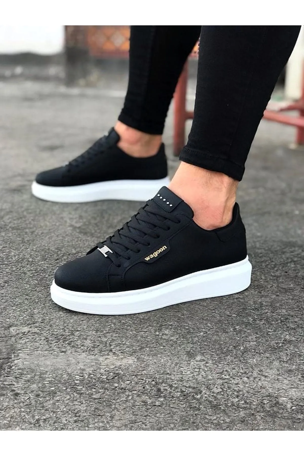 JY01 Bront Bağcıklı Cilt Erkek Günlük Sneaker Ayakkabı Siyah