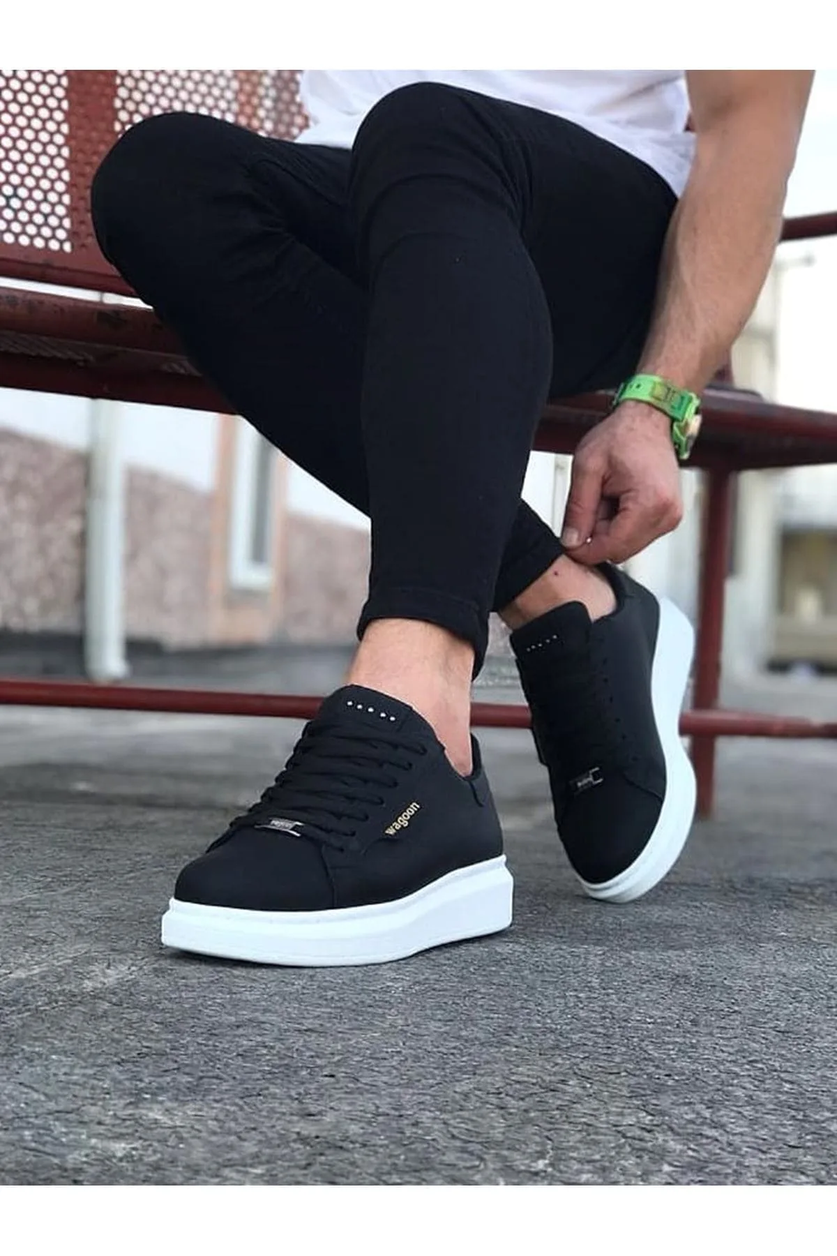 JY01 Bront Bağcıklı Cilt Erkek Günlük Sneaker Ayakkabı Siyah