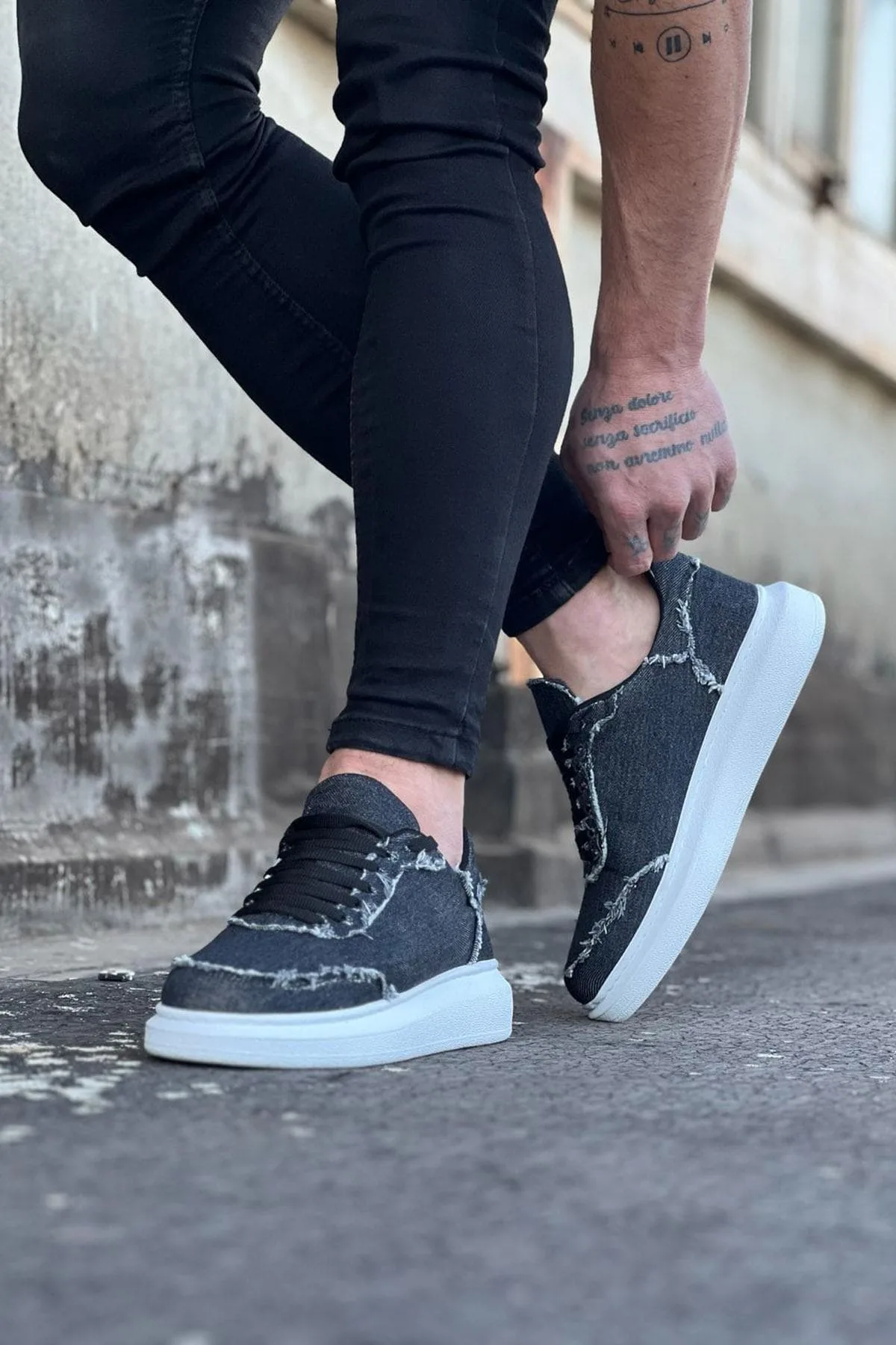 JY018 Dexo Erkek Günlük Bağcıklı Kot Kumaş Sneaker Ayakkabı Gri